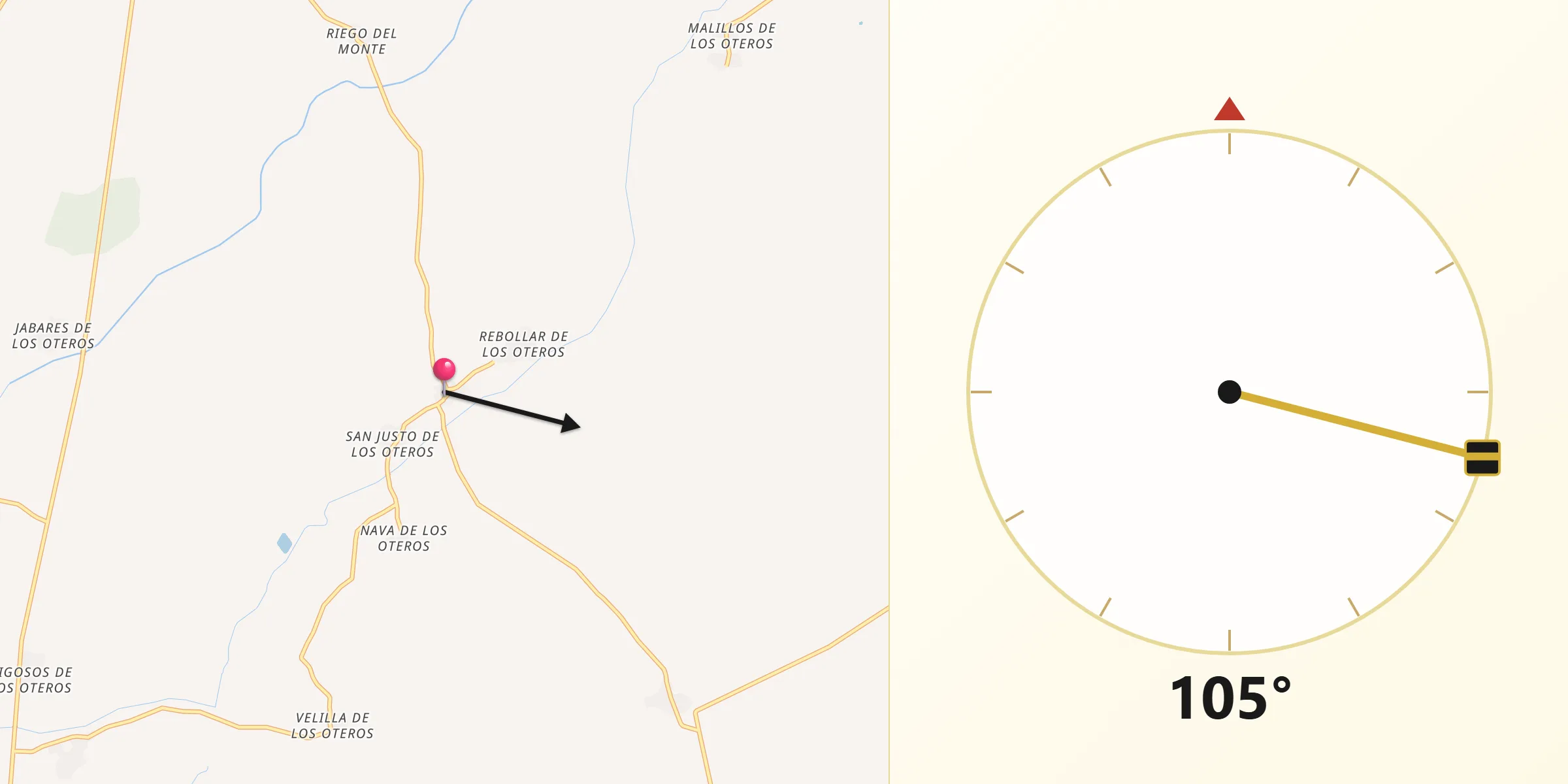Dirección de la Qibla desde Corbillos de los Oteros