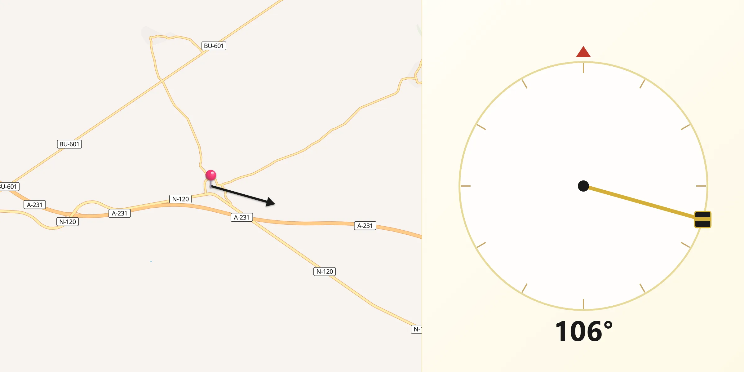 Dirección de la Qibla desde Padilla de Abajo
