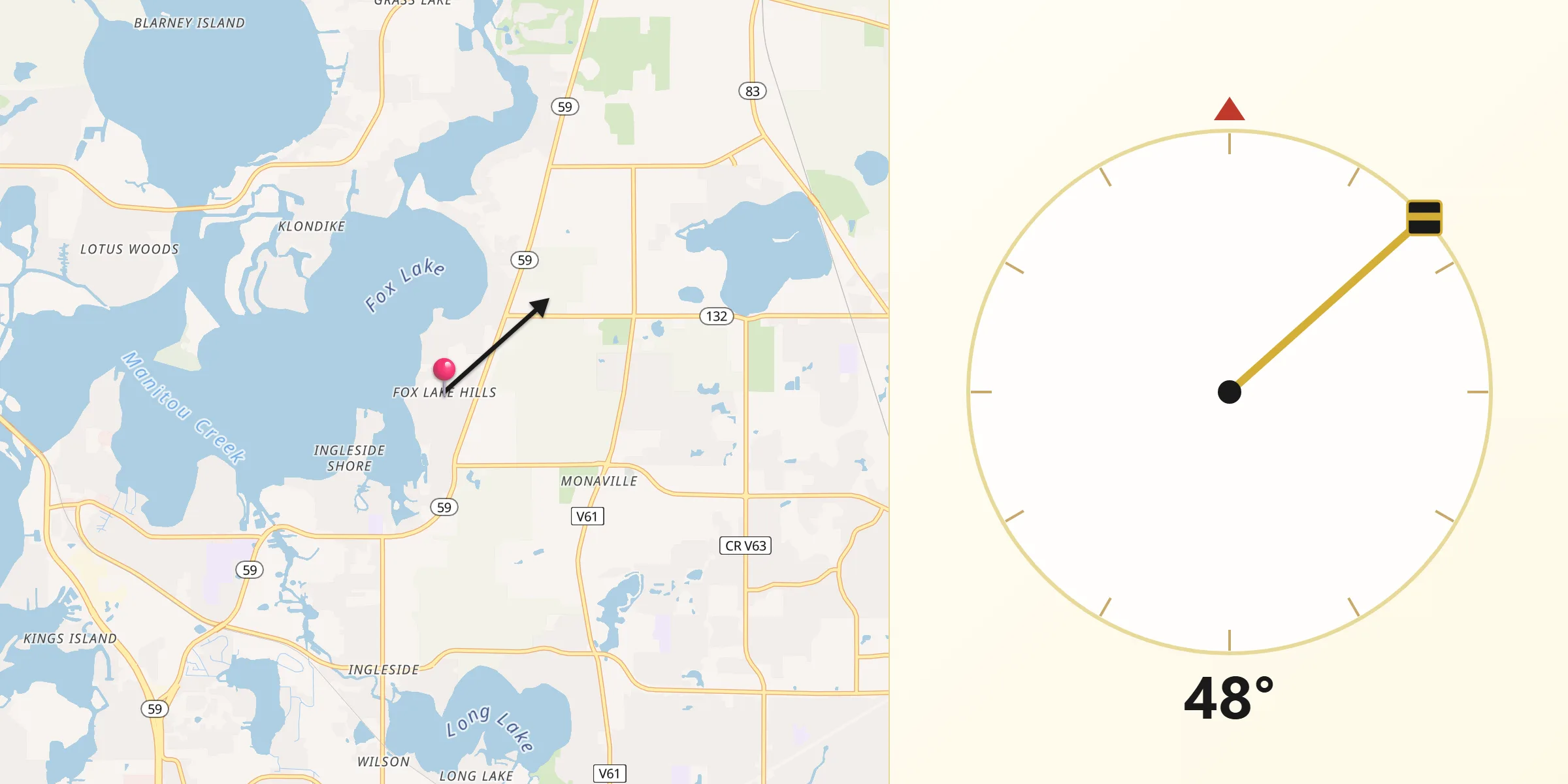 Qibla Direction from Fox Lake Hills