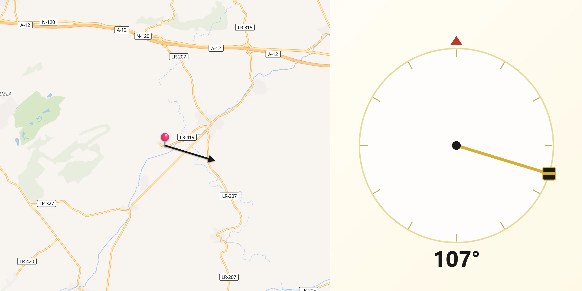 Dirección de la Qibla desde Torrecilla sobre Alesanco