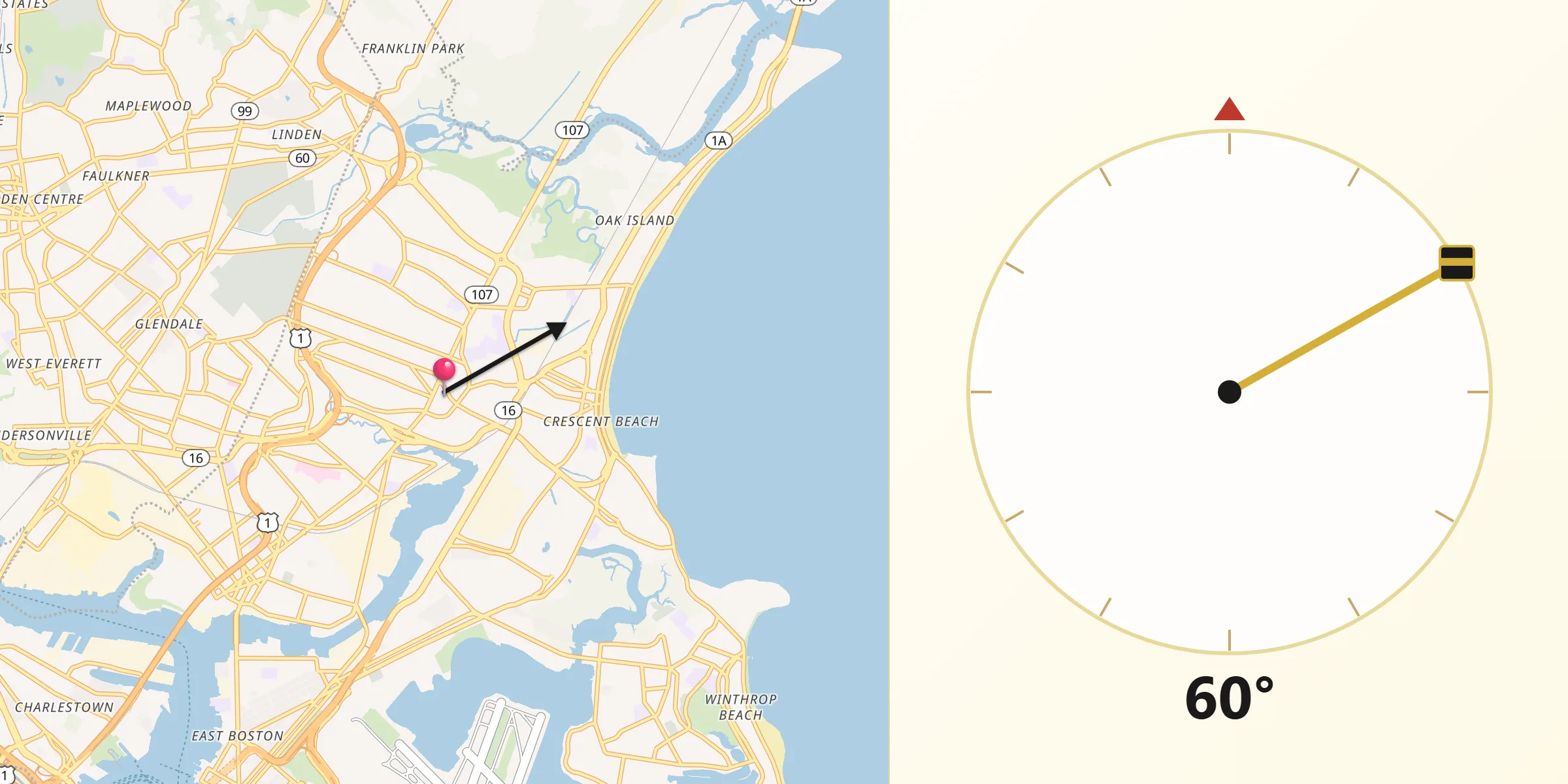 Qibla Direction from Revere