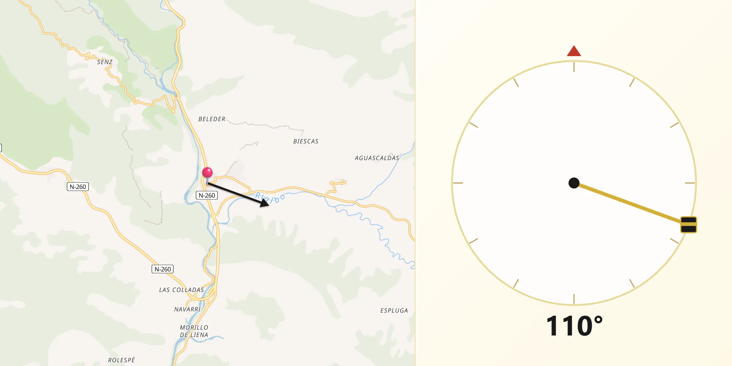 Dirección de la Qibla desde Campo