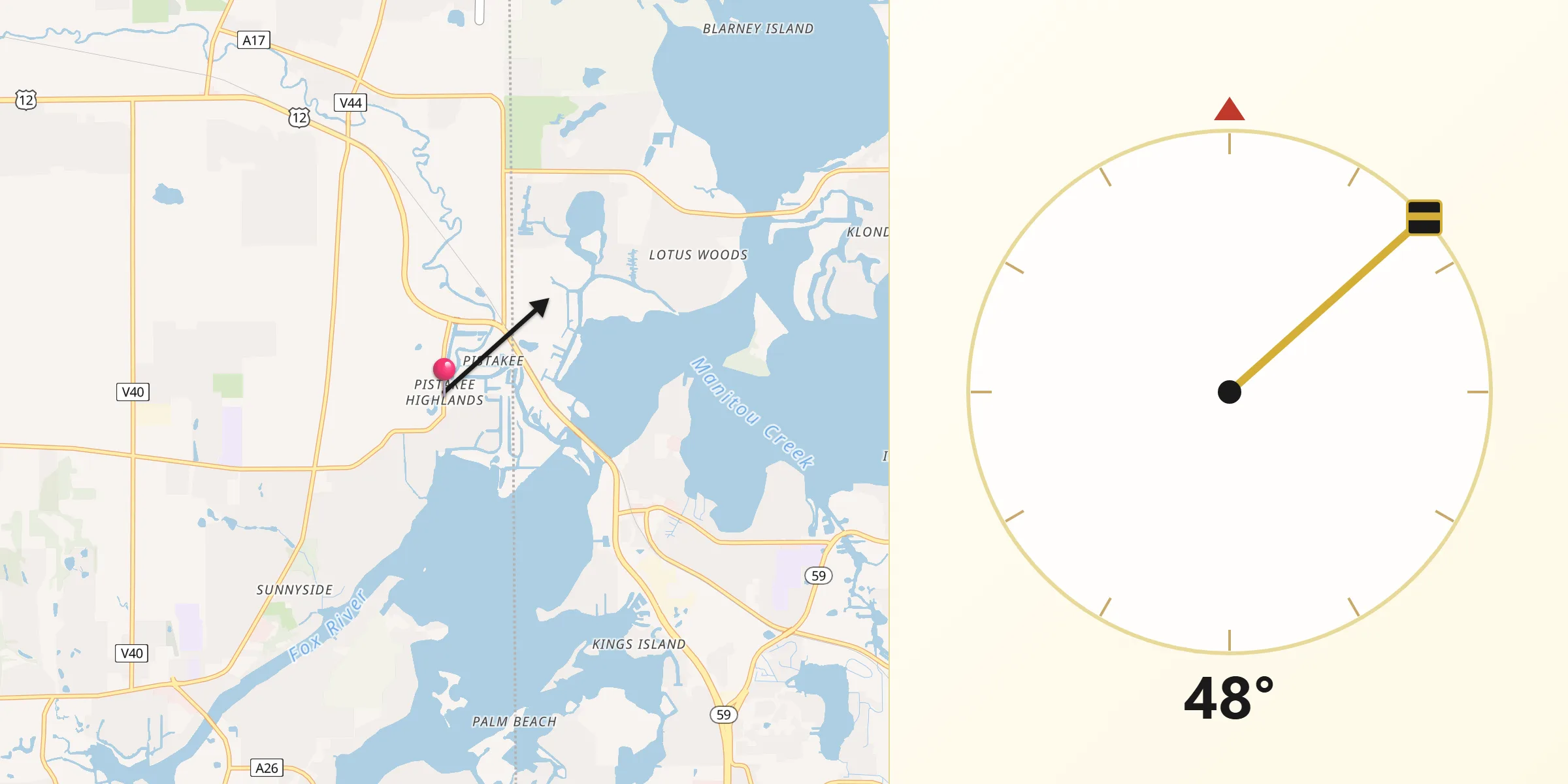 Qibla Direction from Pistakee Highlands