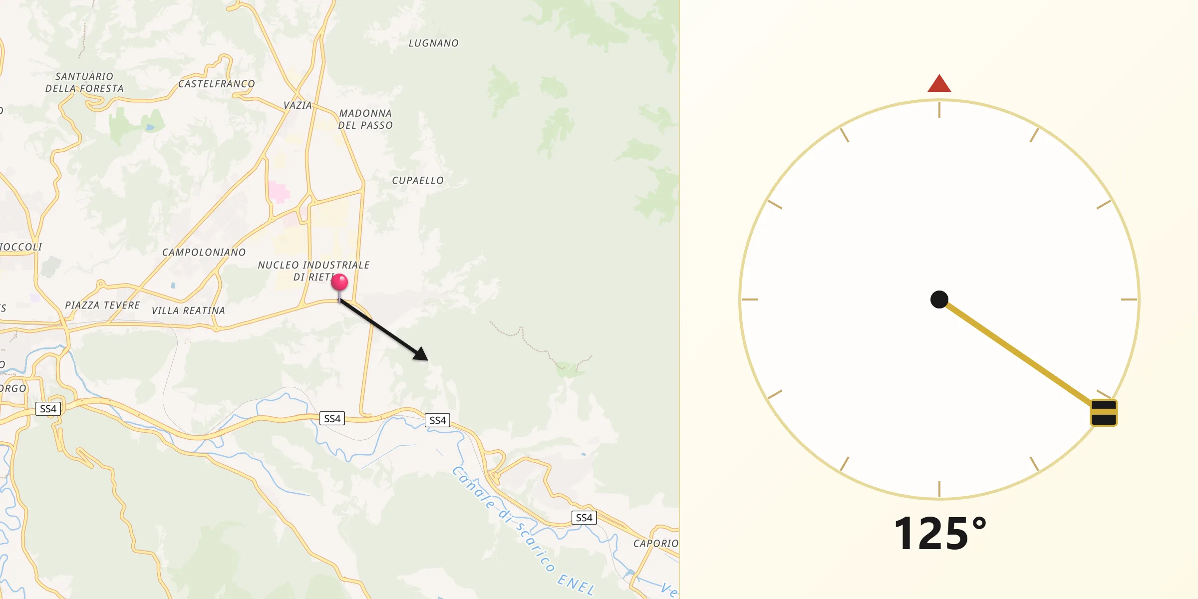 Direzione della Qibla da Santa Rufina
