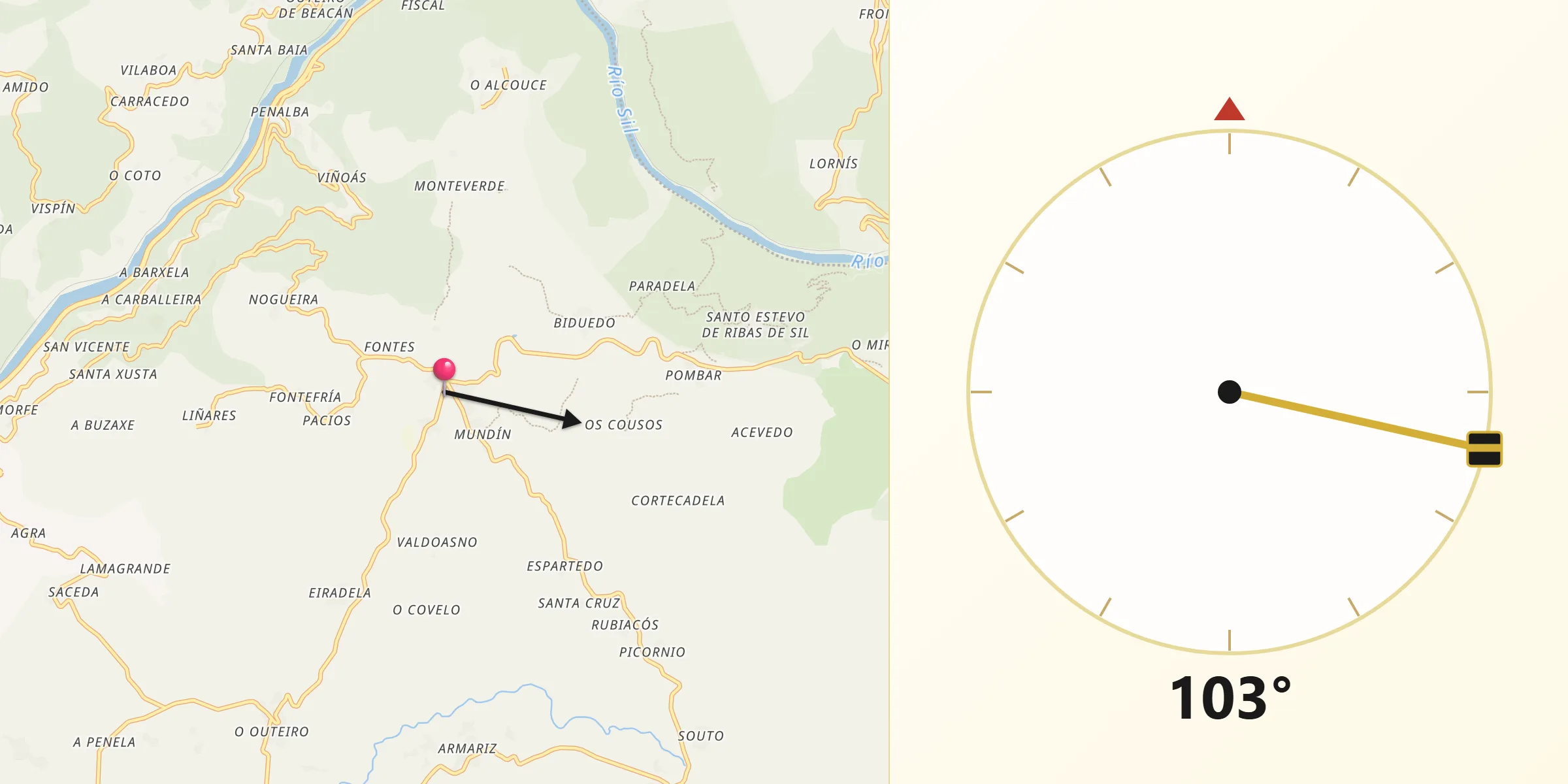 Dirección de la Qibla desde Luintra