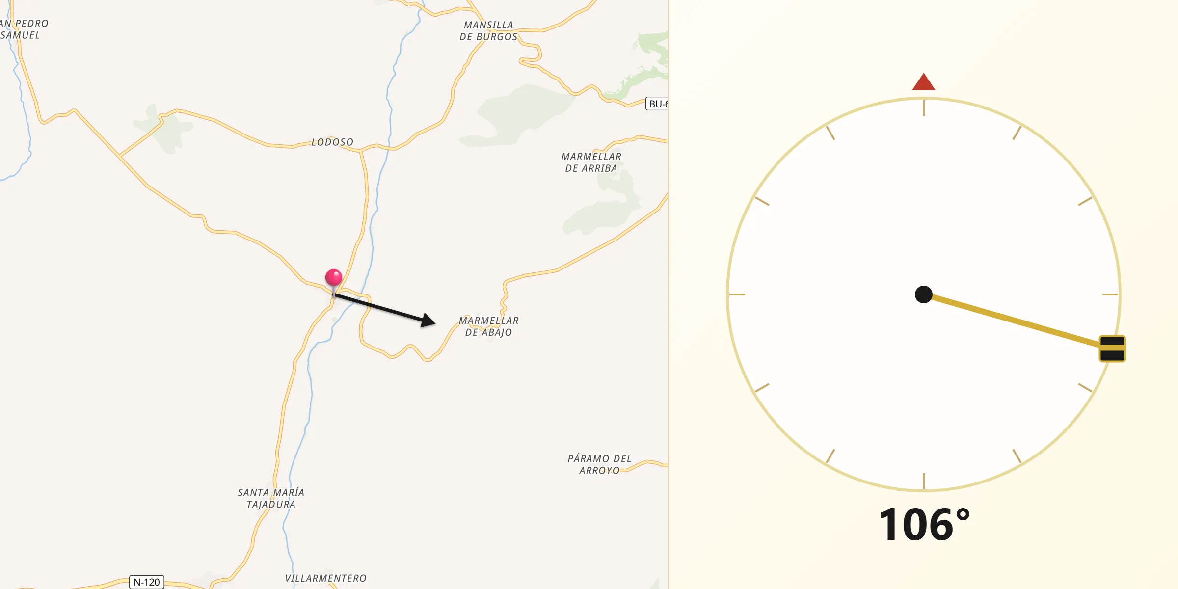 Dirección de la Qibla desde Pedrosa de Río Úrbel