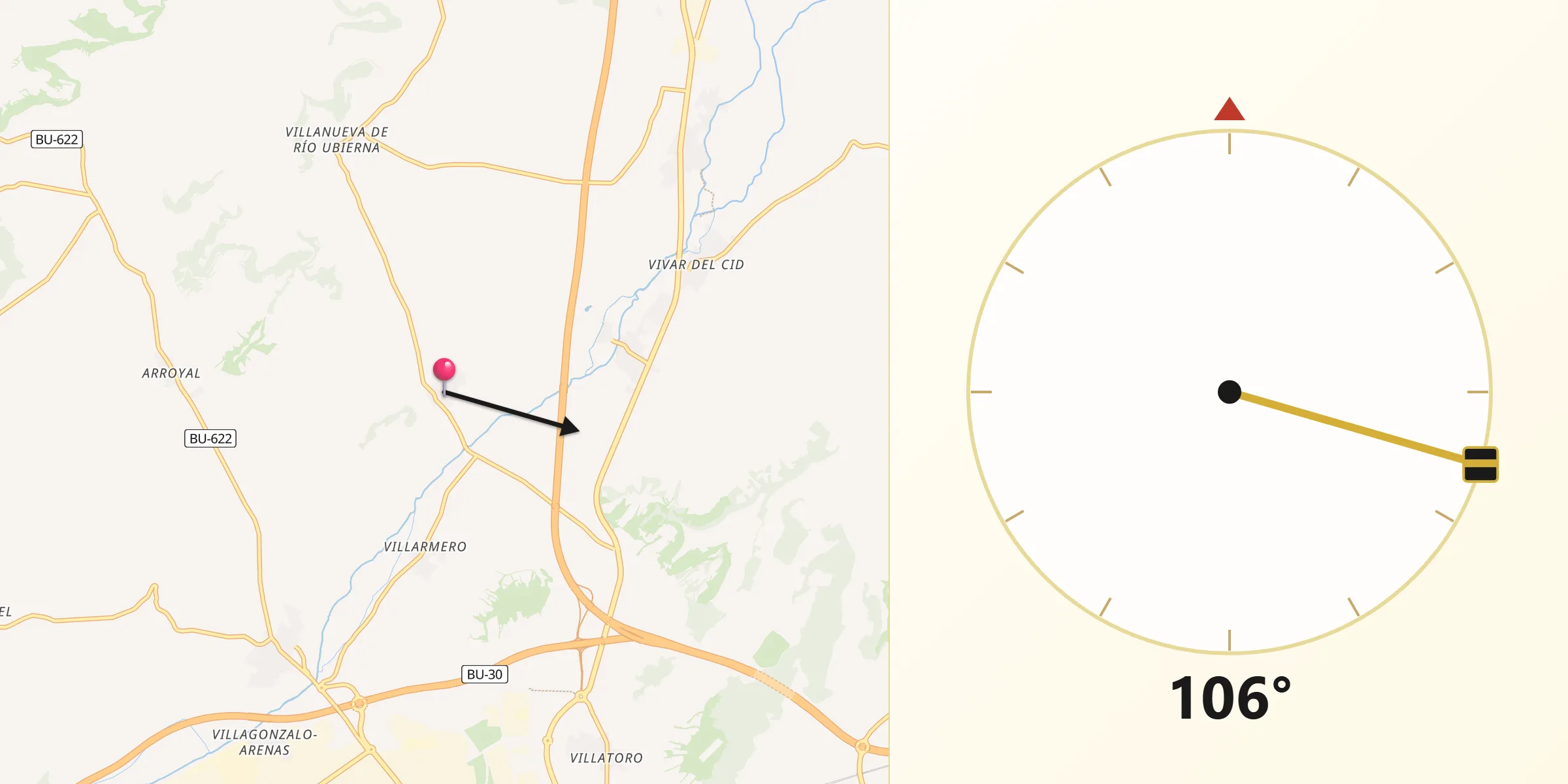 Dirección de la Qibla desde Sotragero