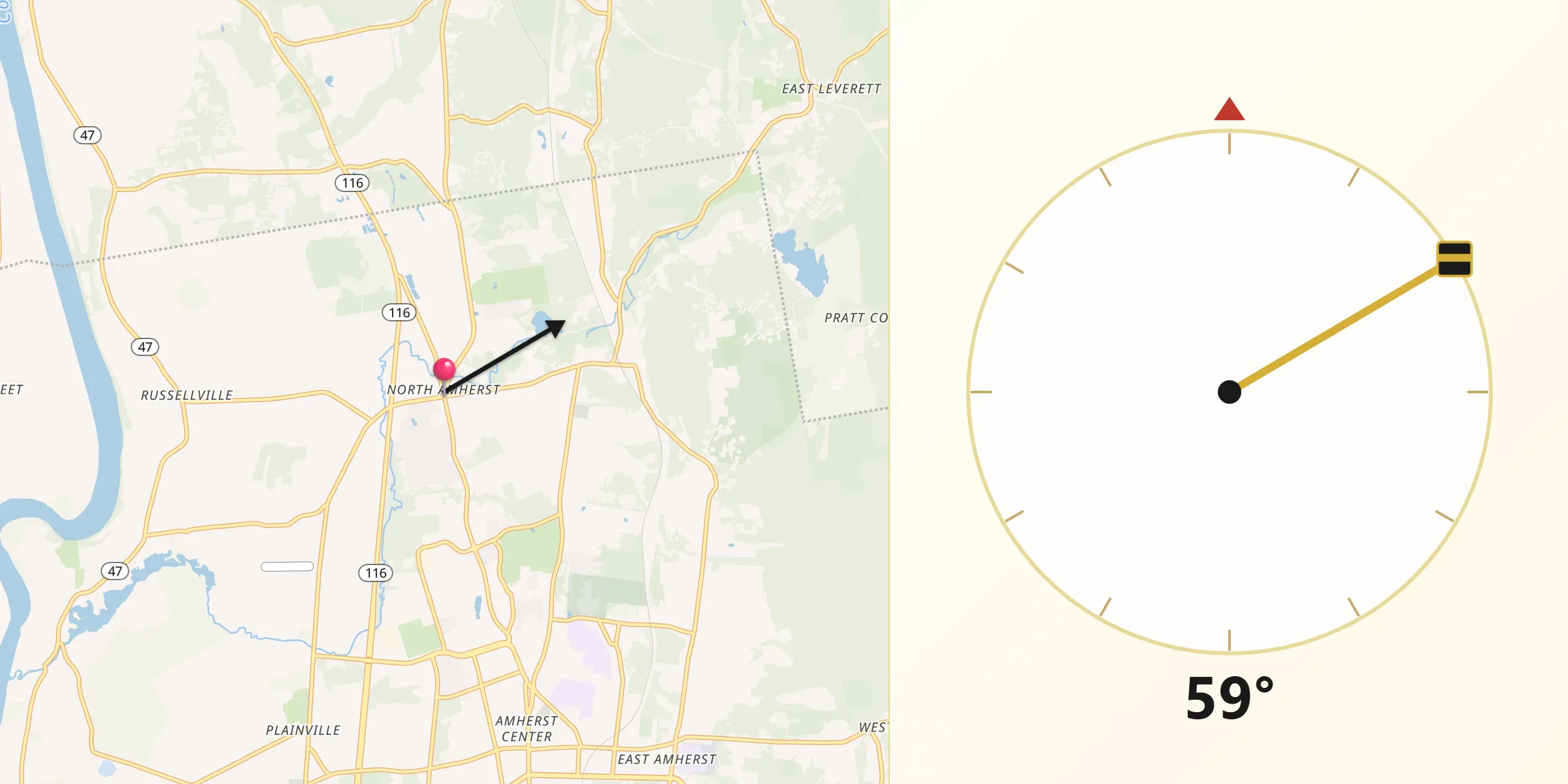 Qibla Direction from North Amherst