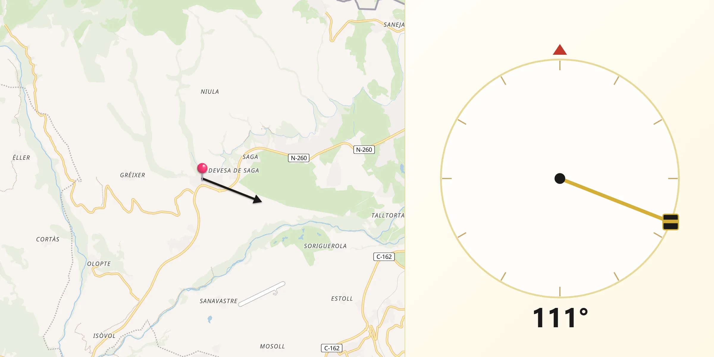 Dirección de la Qibla desde Ger