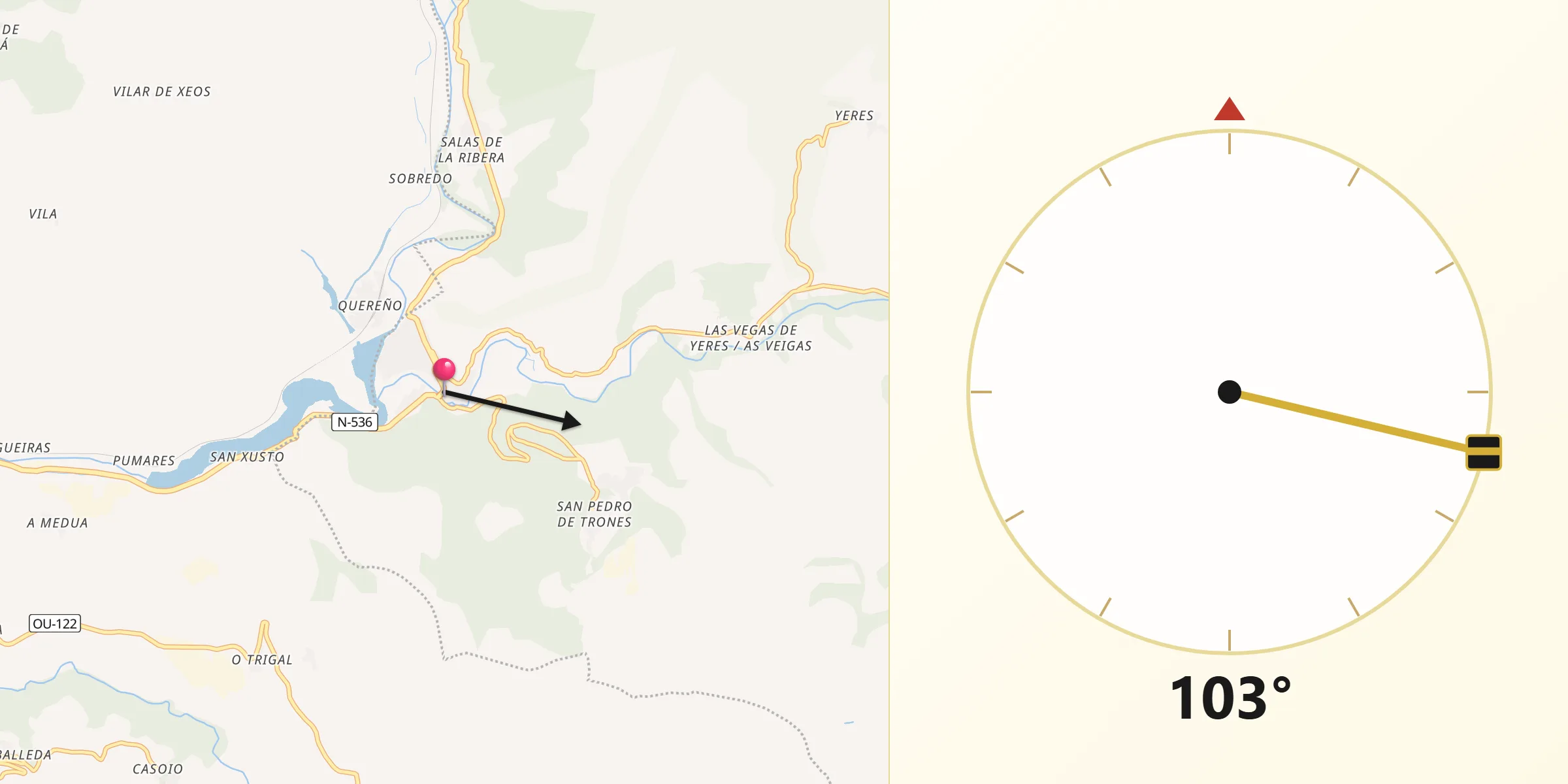 Dirección de la Qibla desde Puente de Domingo Flórez