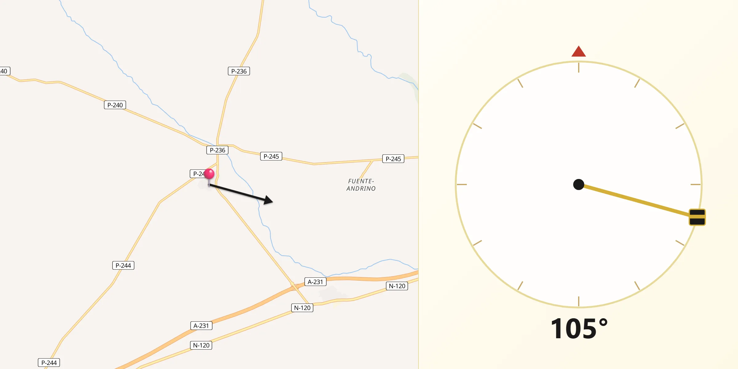 Dirección de la Qibla desde Villasarracino