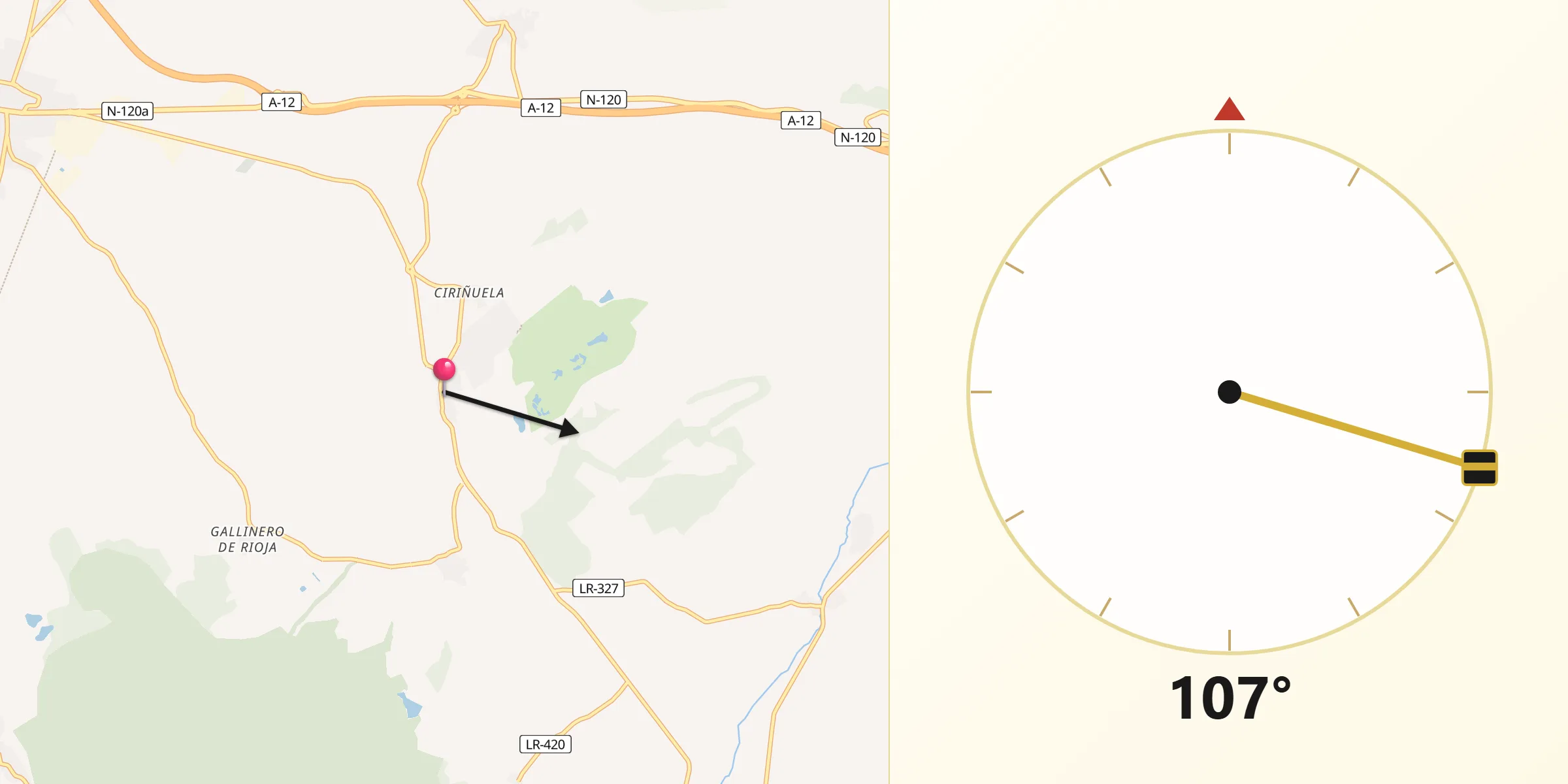 Dirección de la Qibla desde Cirueña
