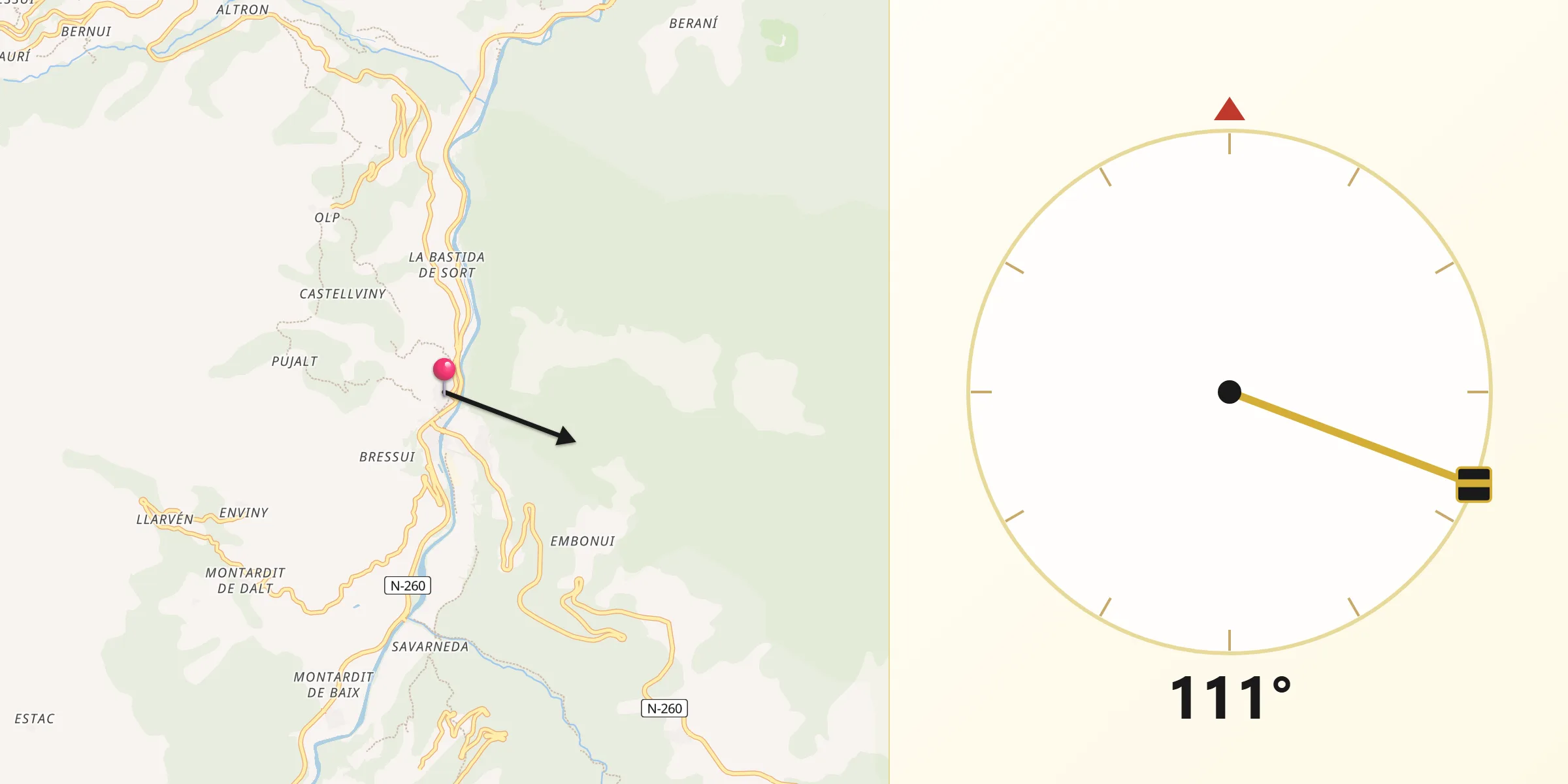 Dirección de la Qibla desde Sort