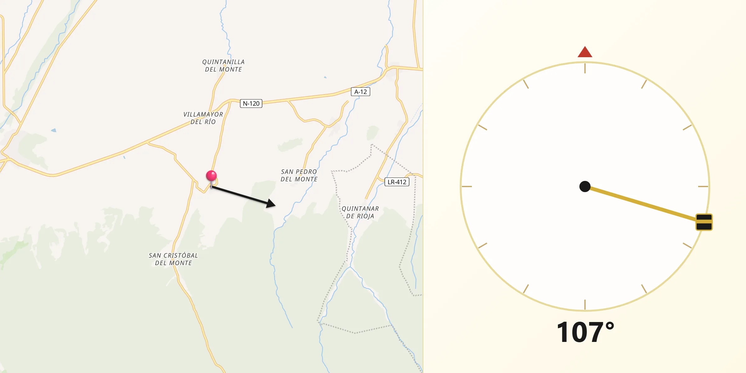 Dirección de la Qibla desde Fresneña