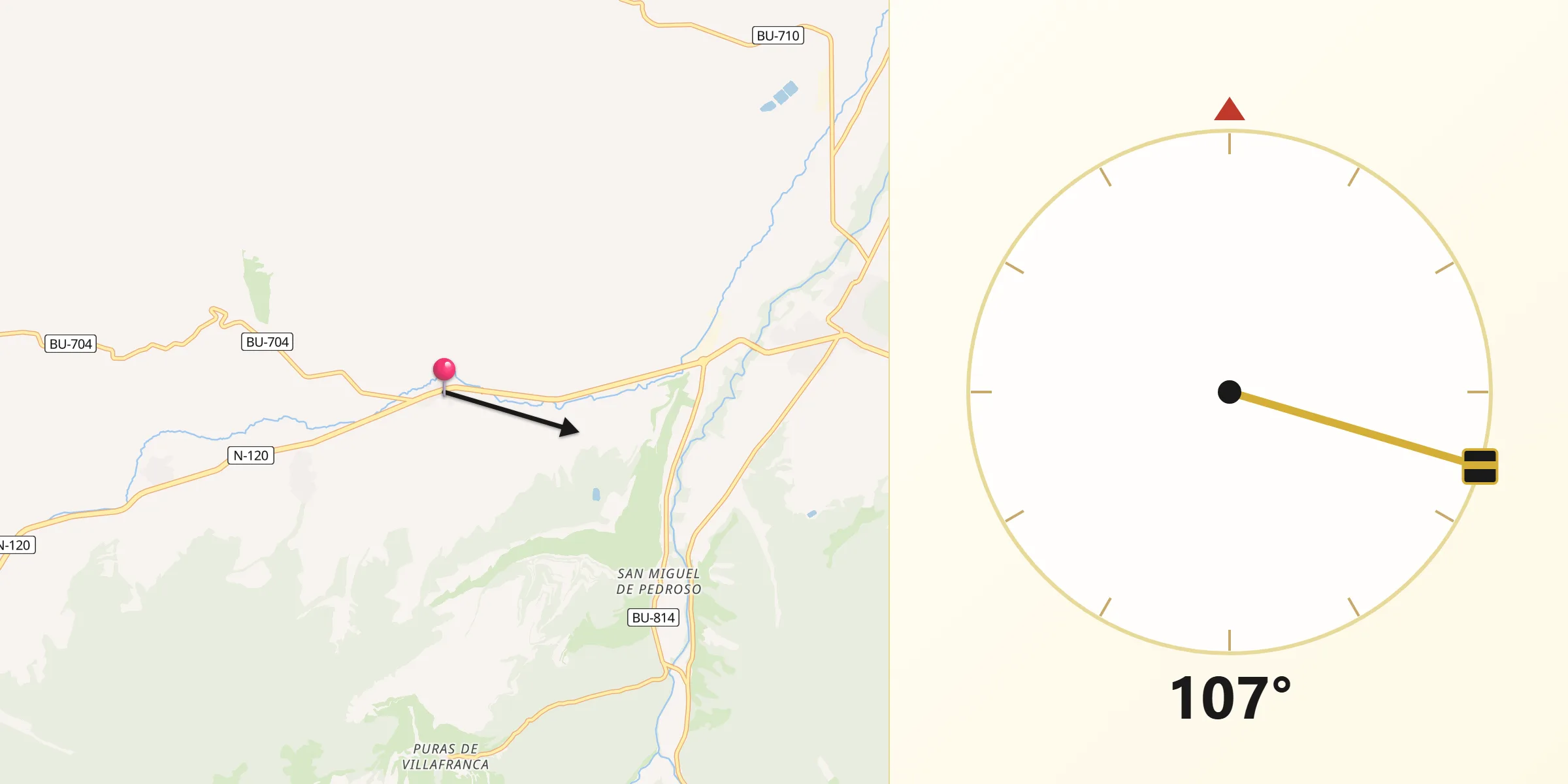 Dirección de la Qibla desde Tosantos