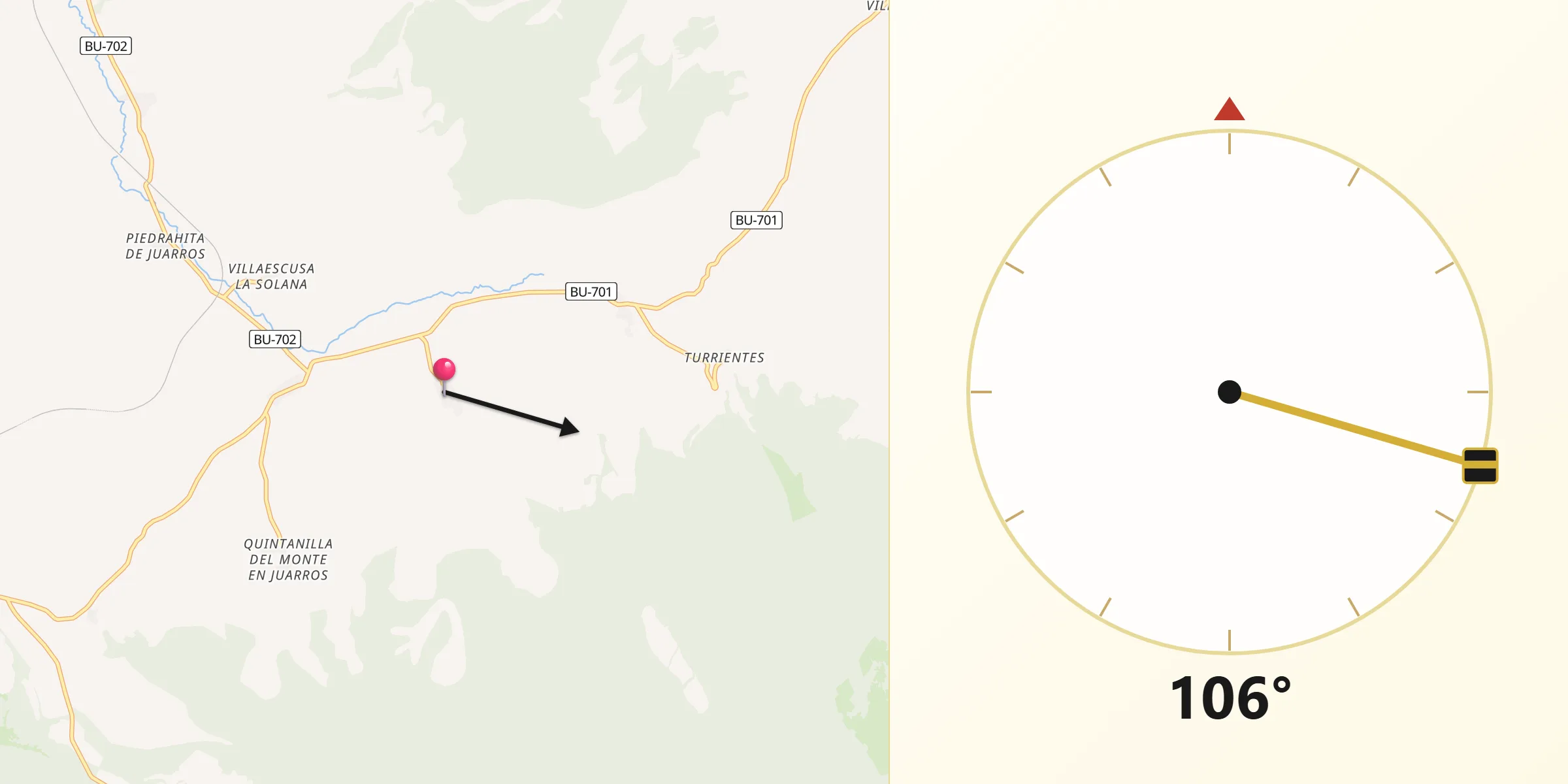 Dirección de la Qibla desde Arraya de Oca