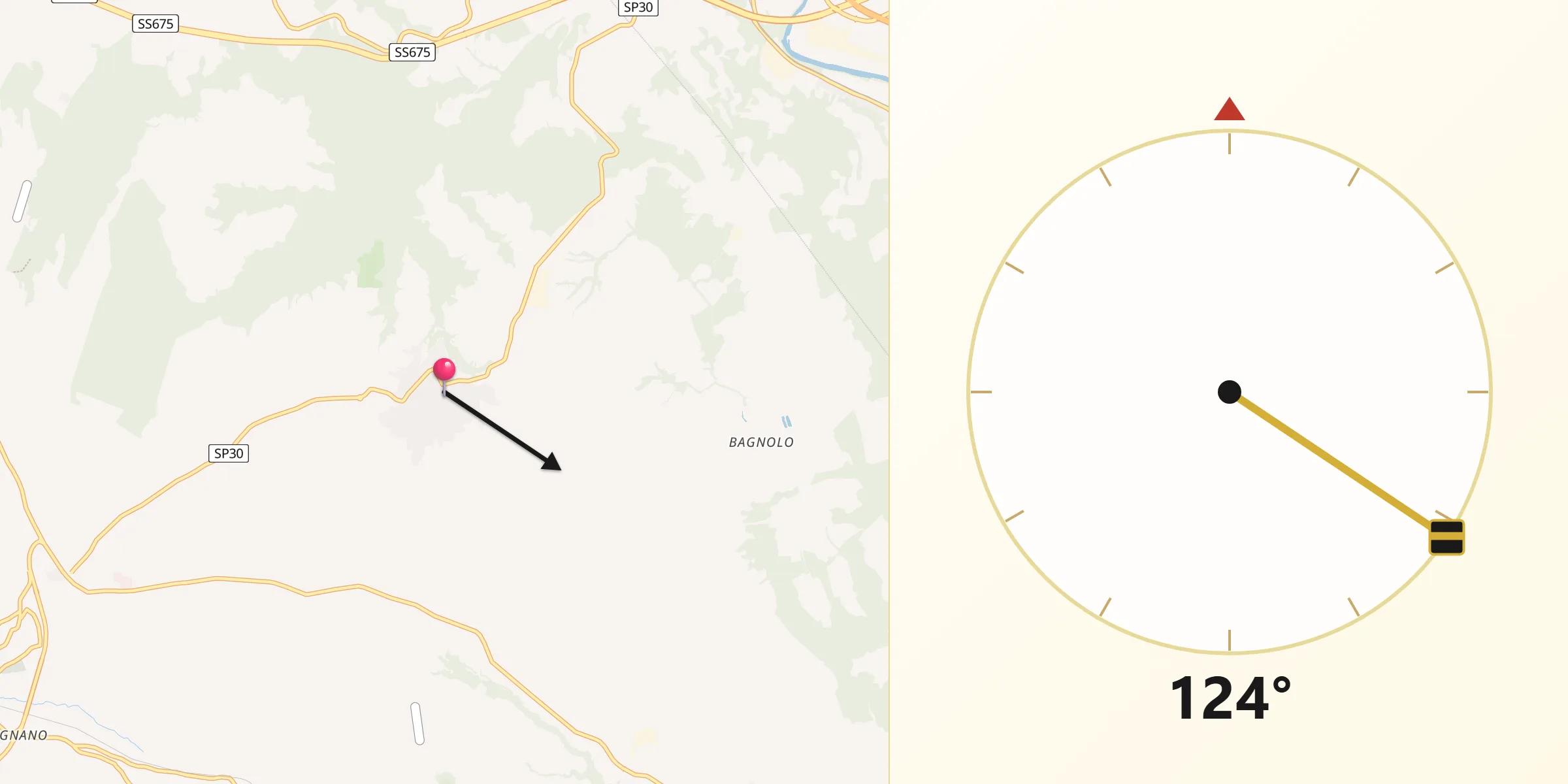 Direzione della Qibla da Vasanello