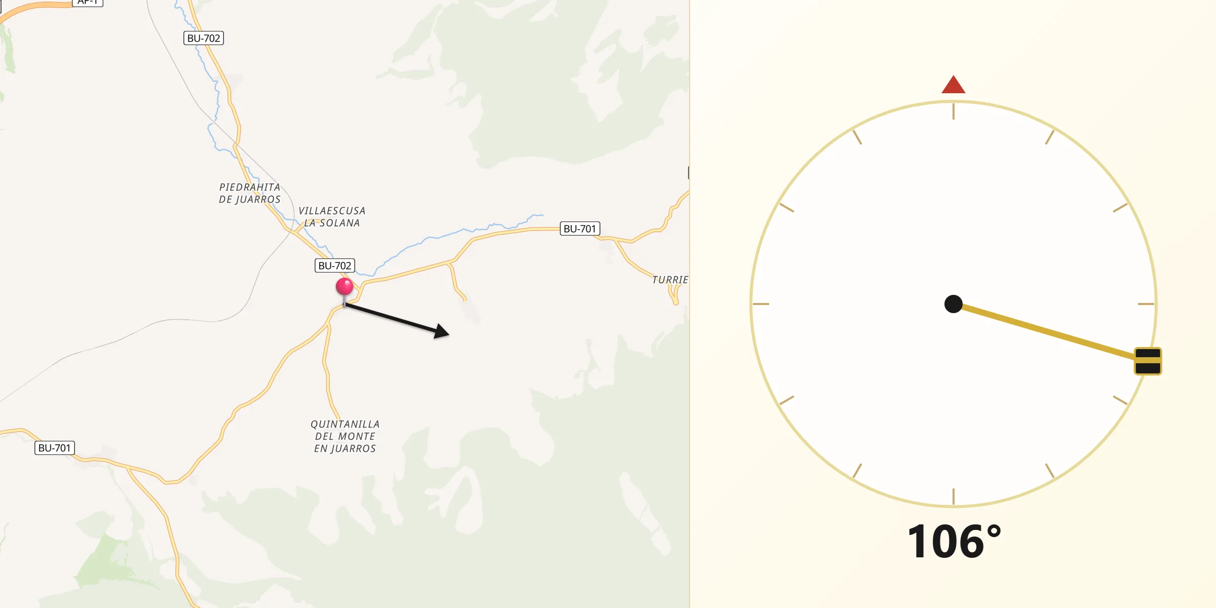 Dirección de la Qibla desde Villaescusa la Sombría