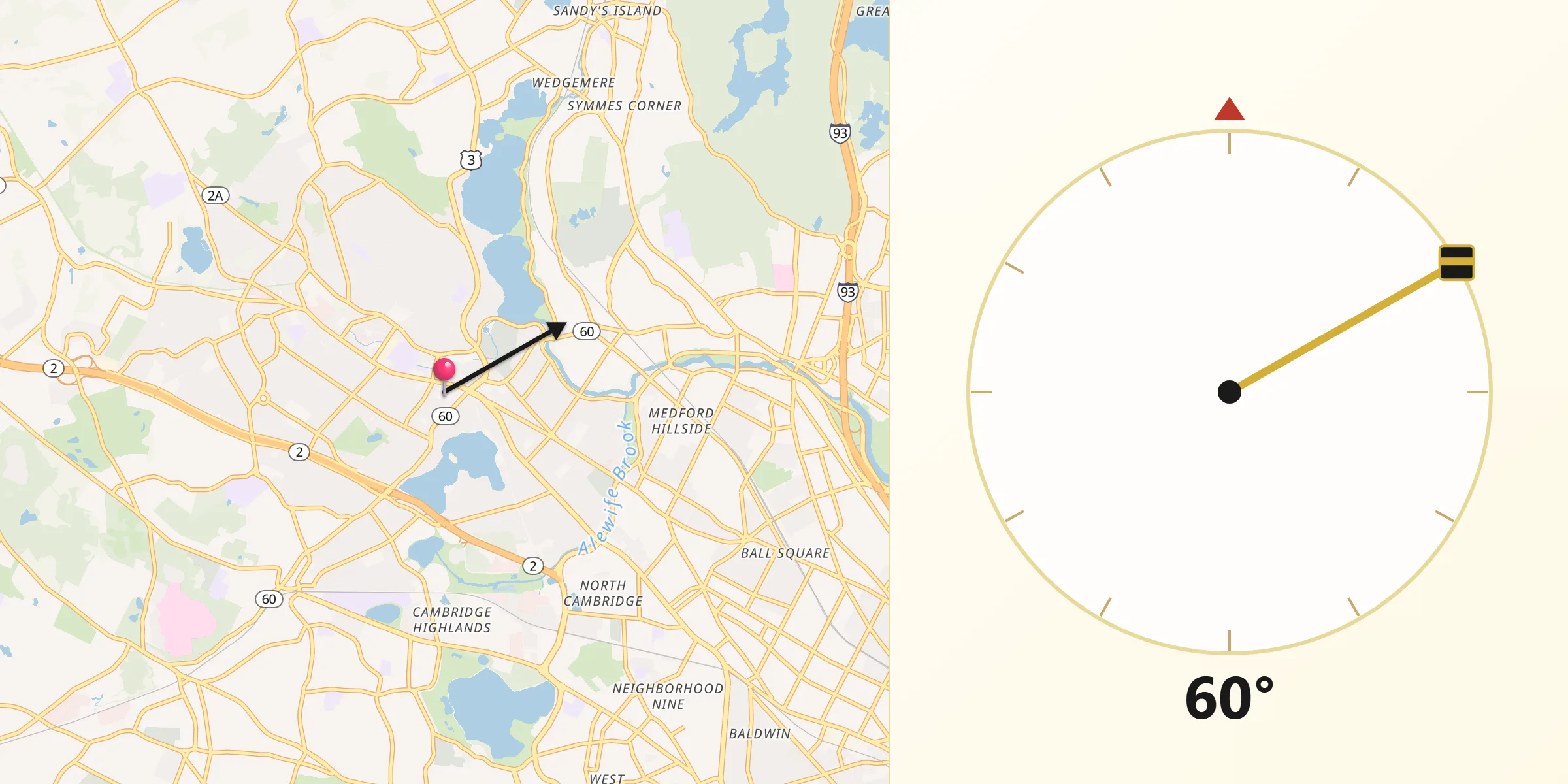Direção da Qibla a partir de Arlington