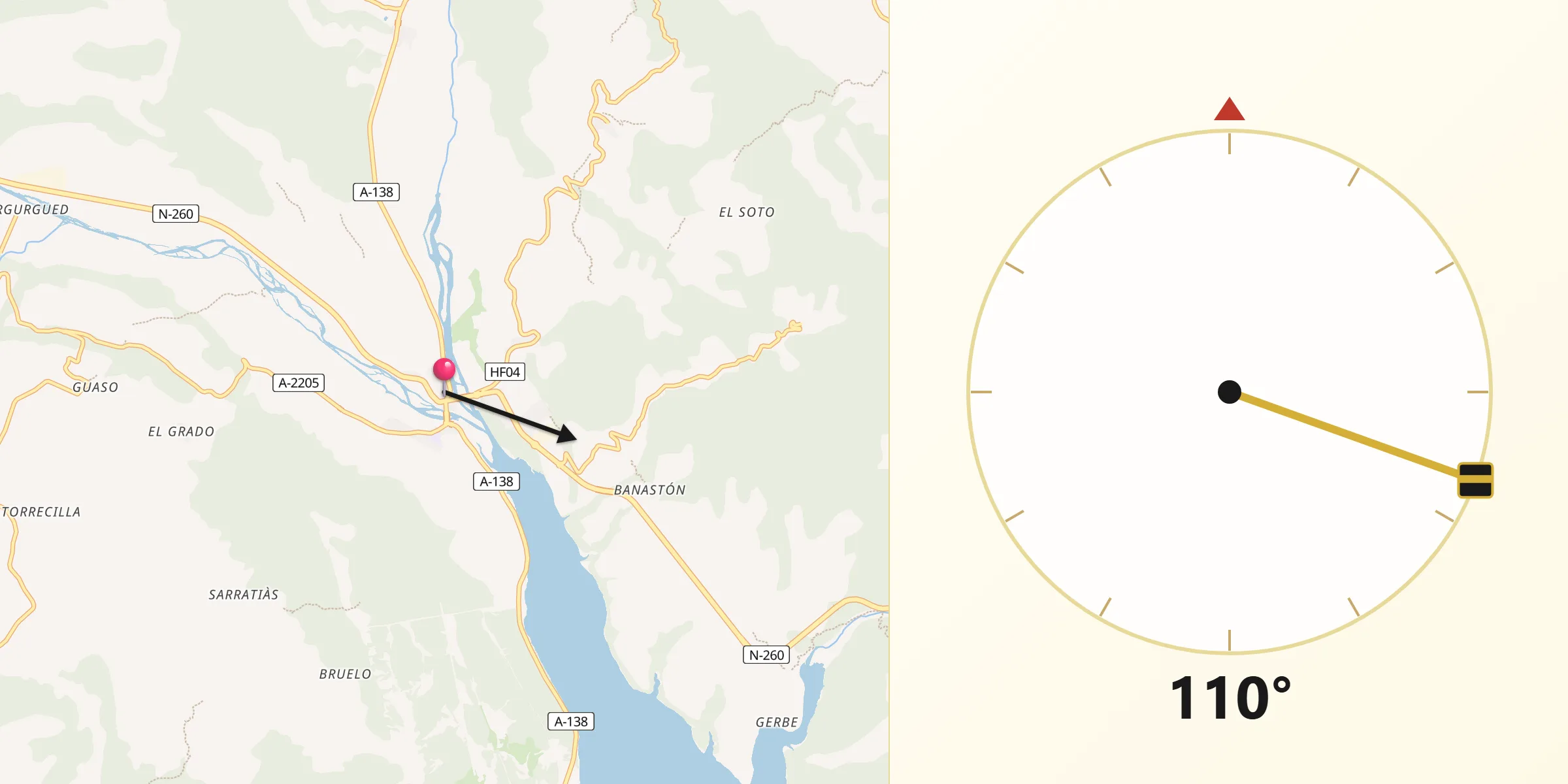 Dirección de la Qibla desde Aínsa