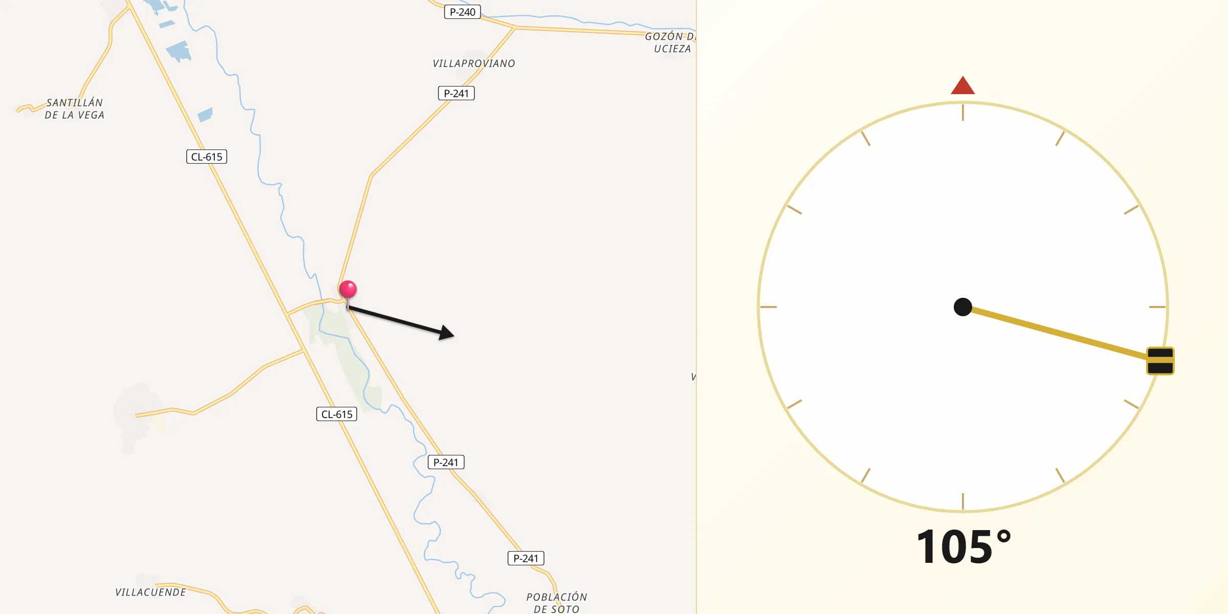 Dirección de la Qibla desde La Serna