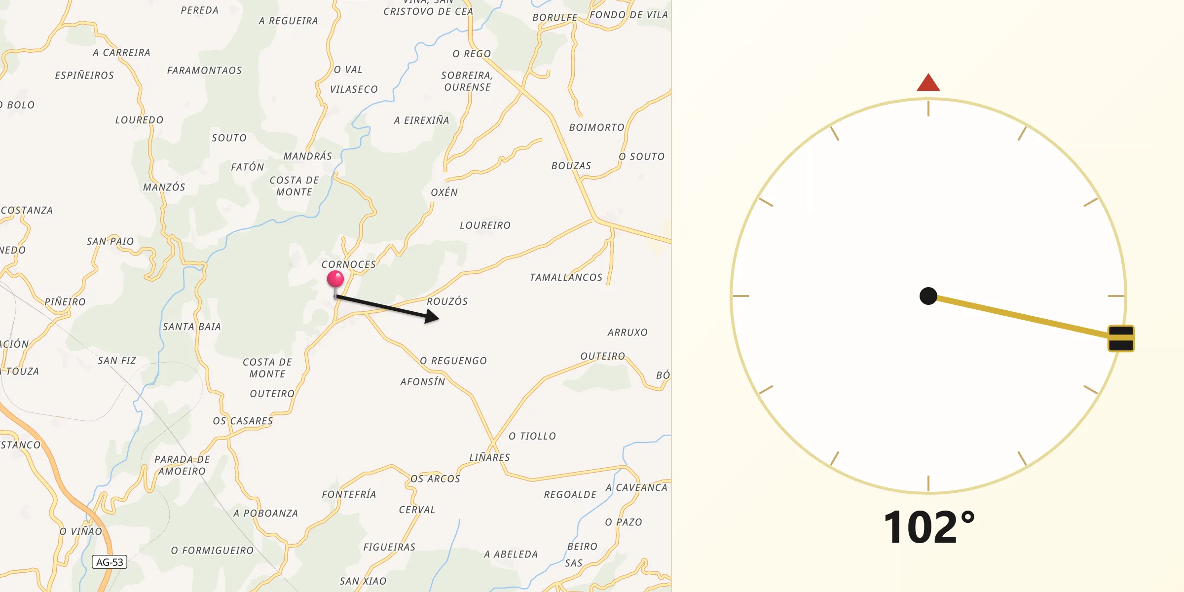 Dirección de la Qibla desde Amoeiro