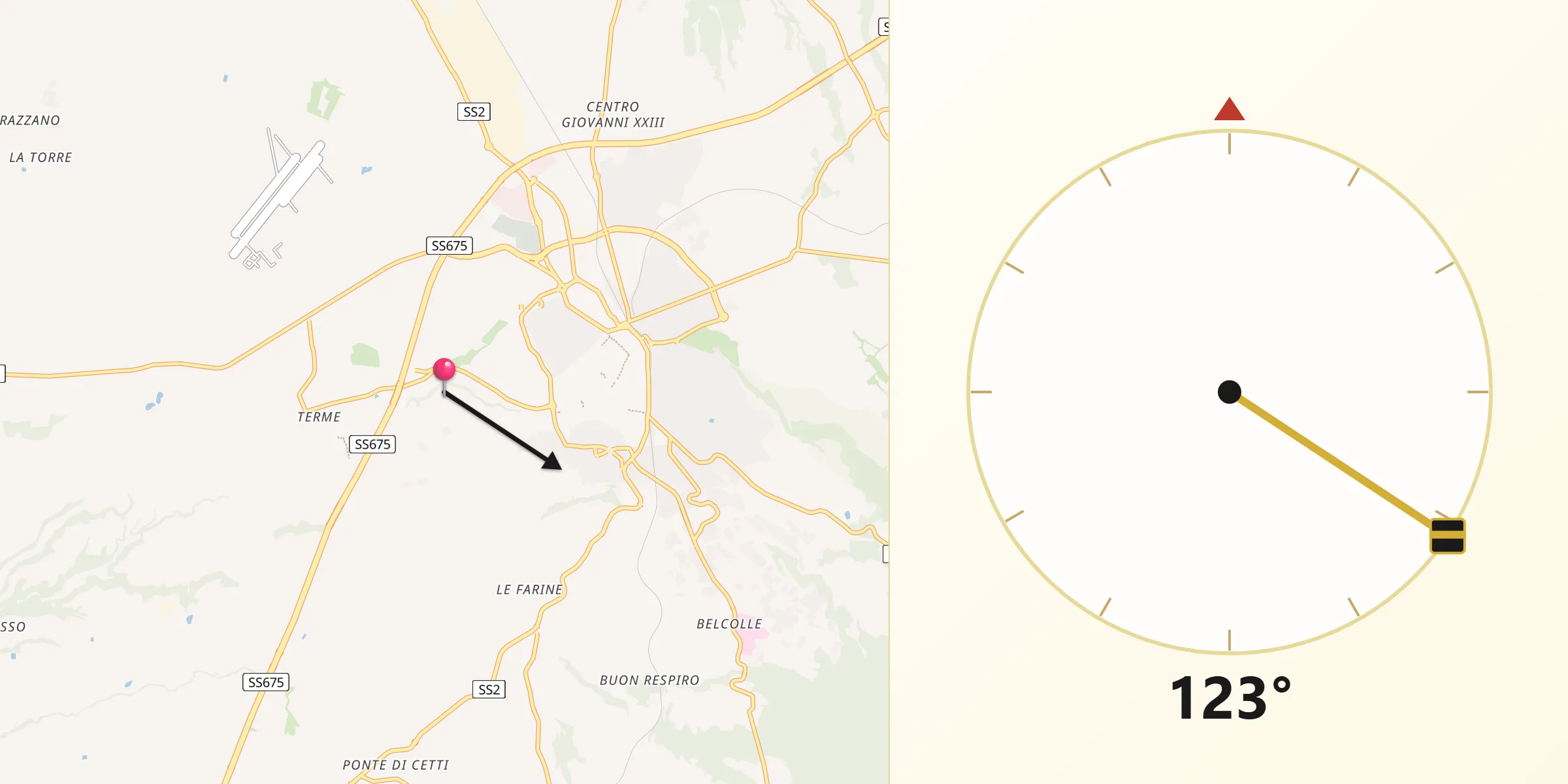 Direzione della Qibla da Provincia di Viterbo