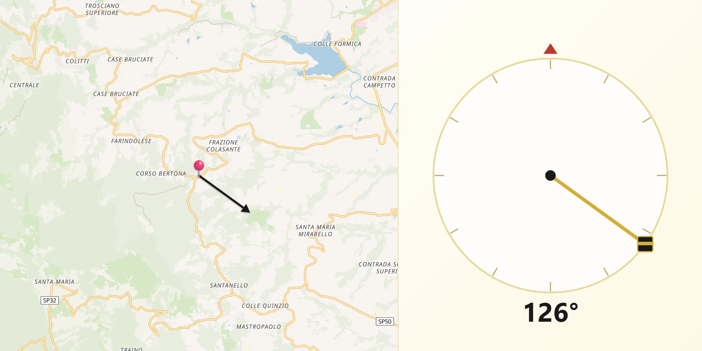 Direzione della Qibla da Montebello di Bertona