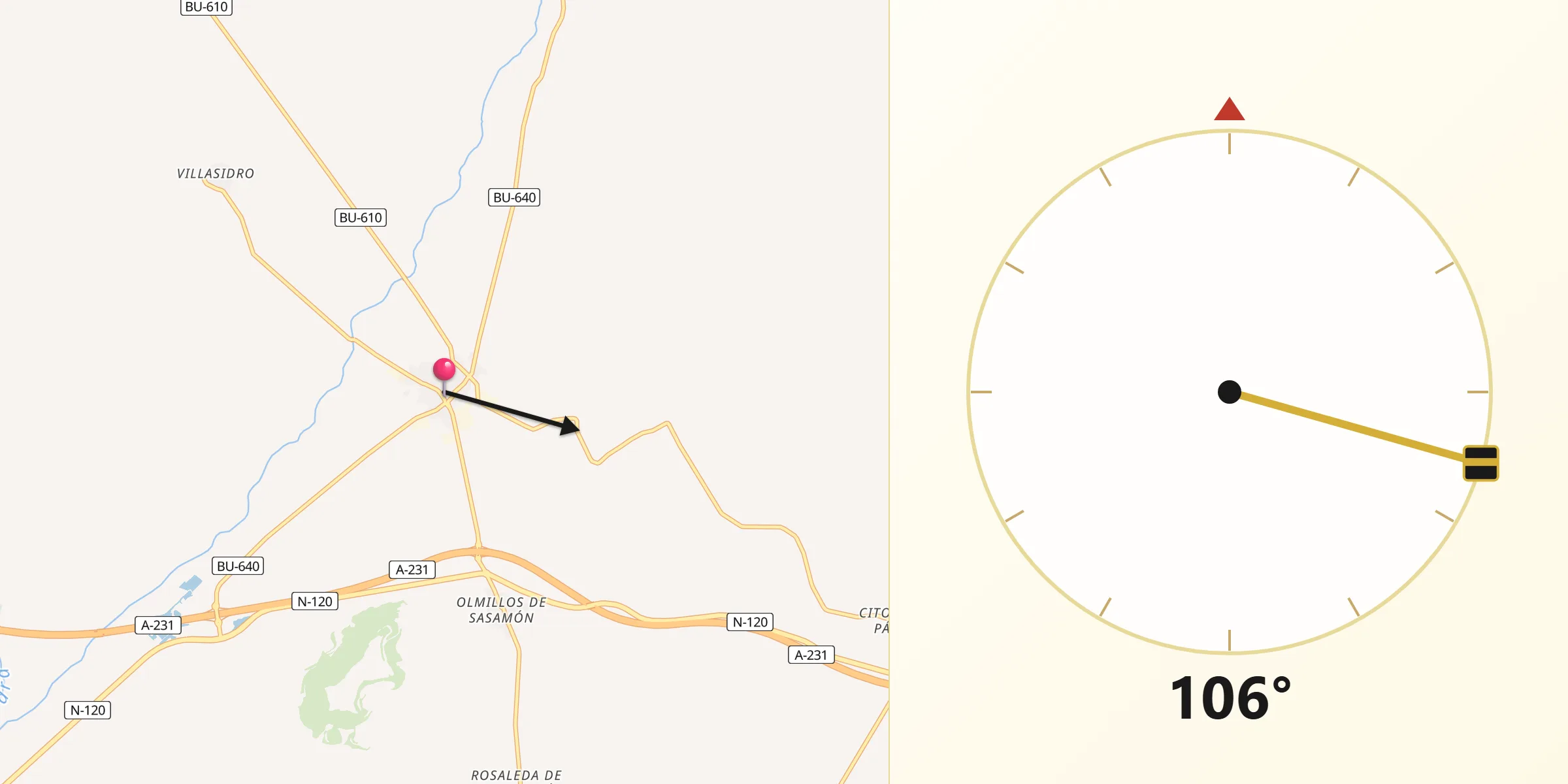 Dirección de la Qibla desde Sasamón
