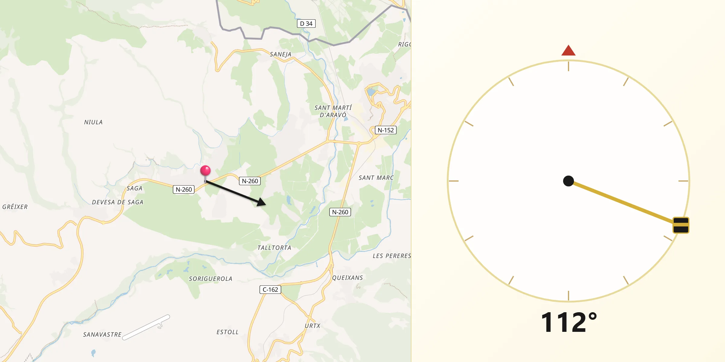 Dirección de la Qibla desde Bolvir