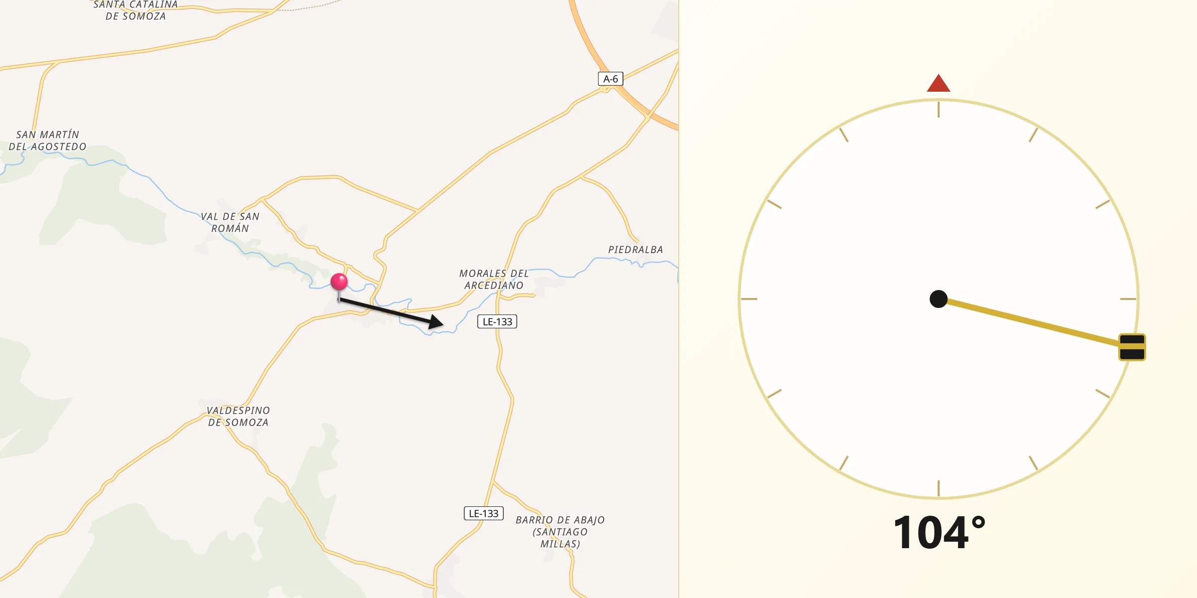 Dirección de la Qibla desde Val de San Lorenzo