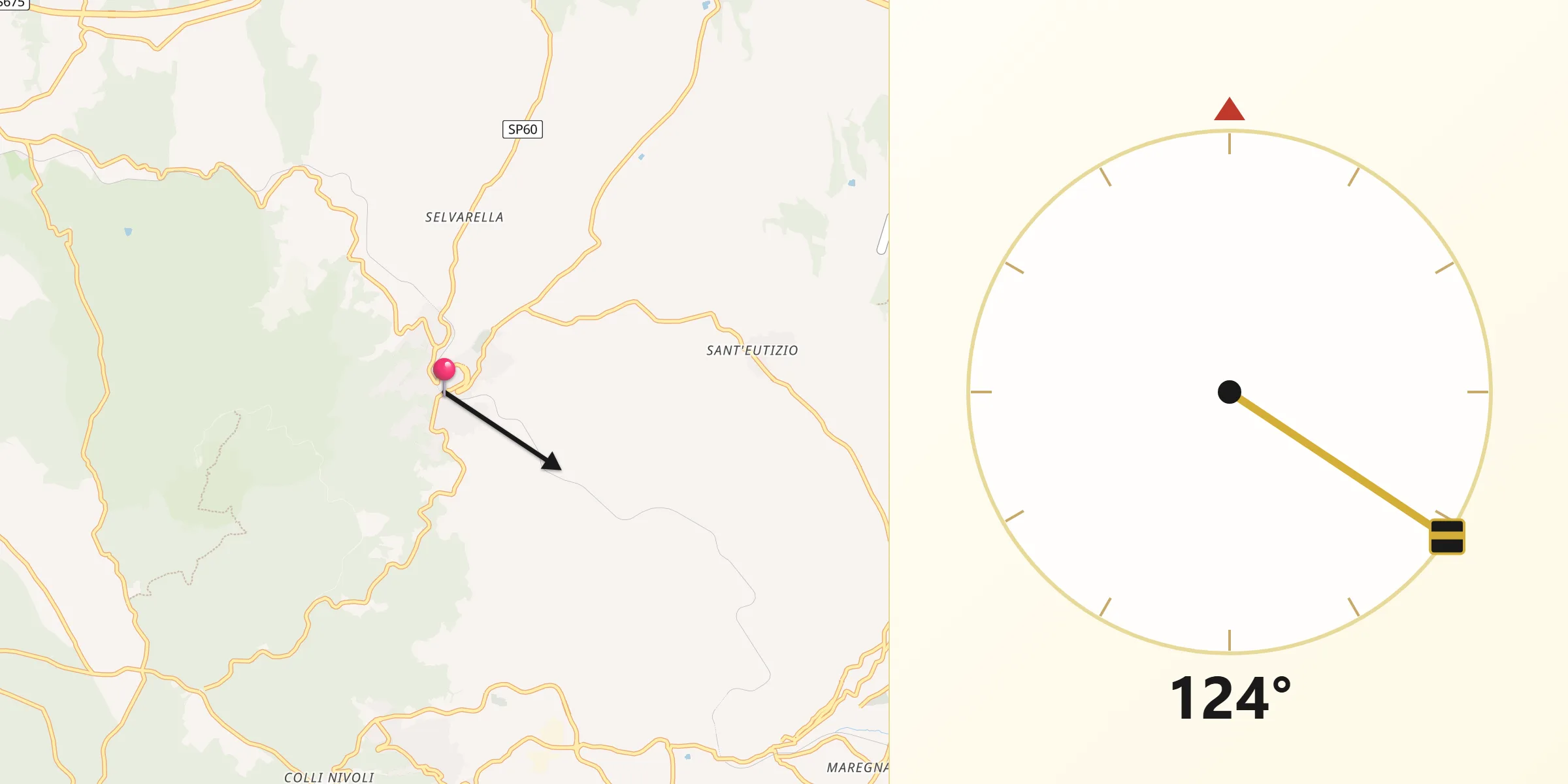 Direzione della Qibla da Soriano nel Cimino