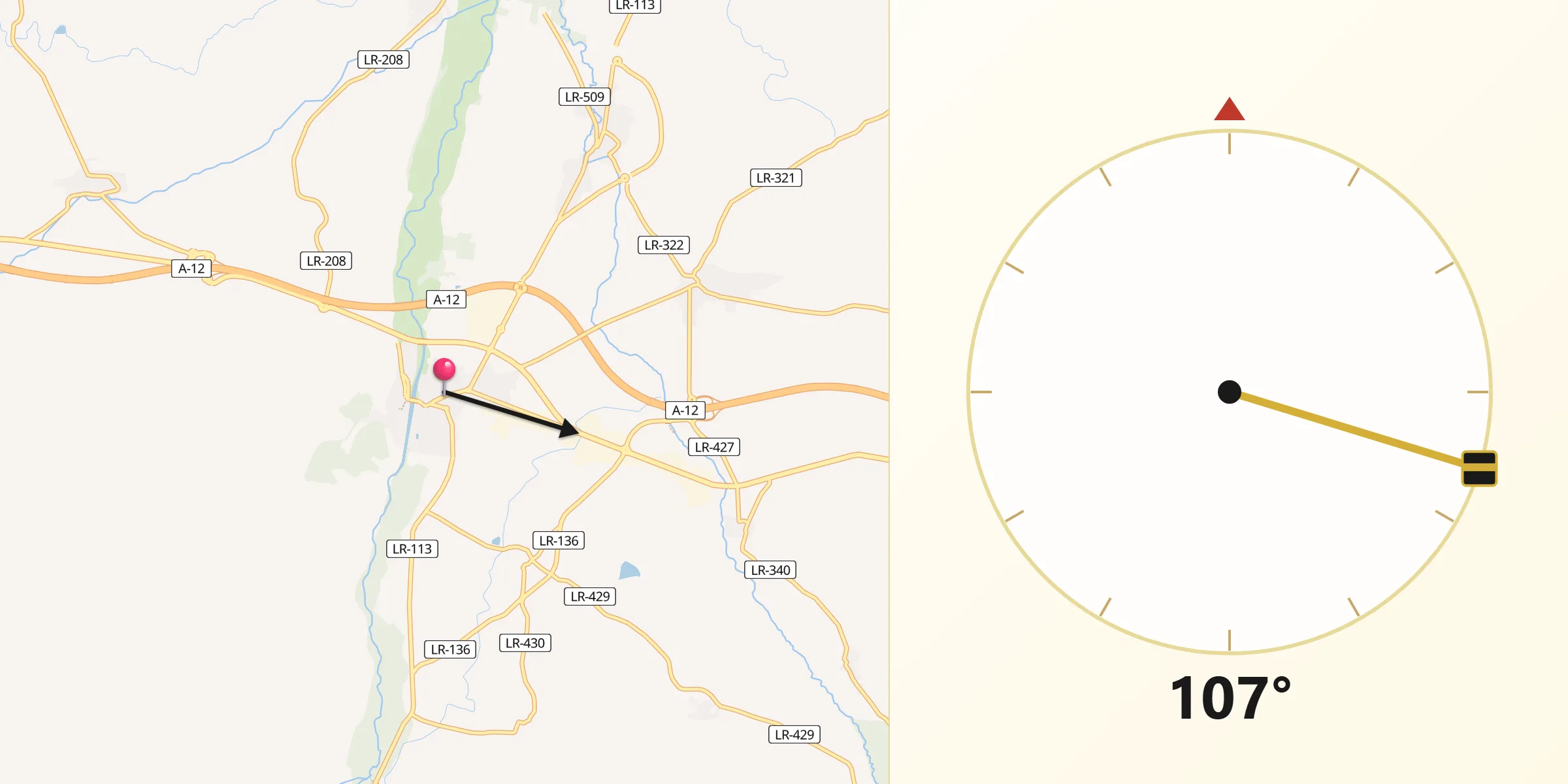 Dirección de la Qibla desde Nájera