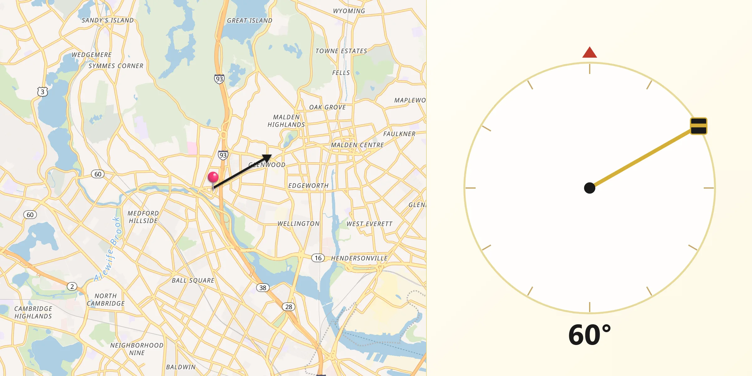 Qibla Direction from Medford