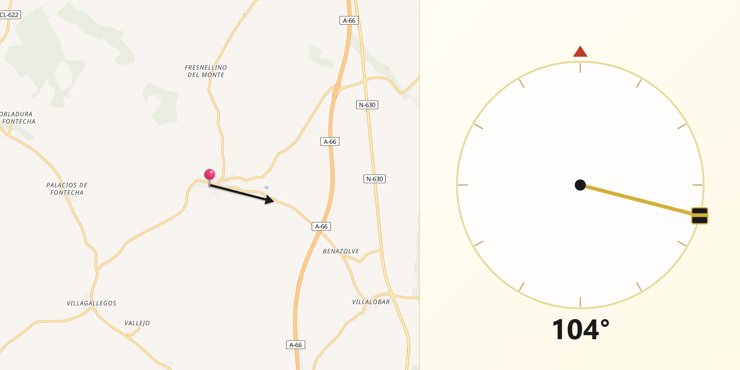 Dirección de la Qibla desde Valdevimbre