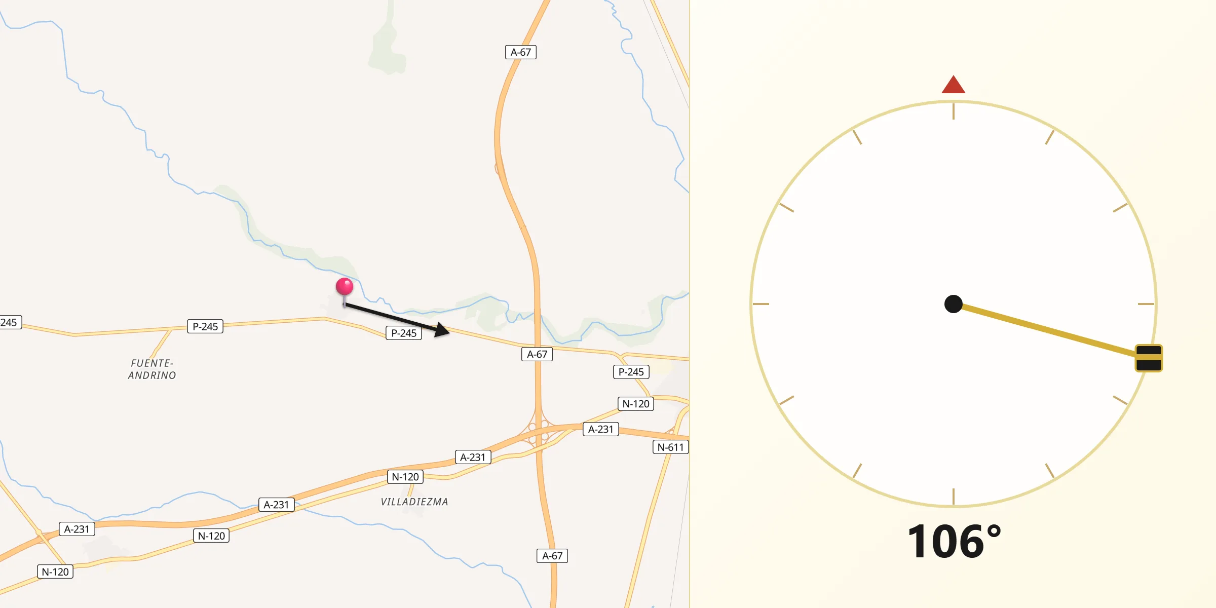 Dirección de la Qibla desde Abia de las Torres