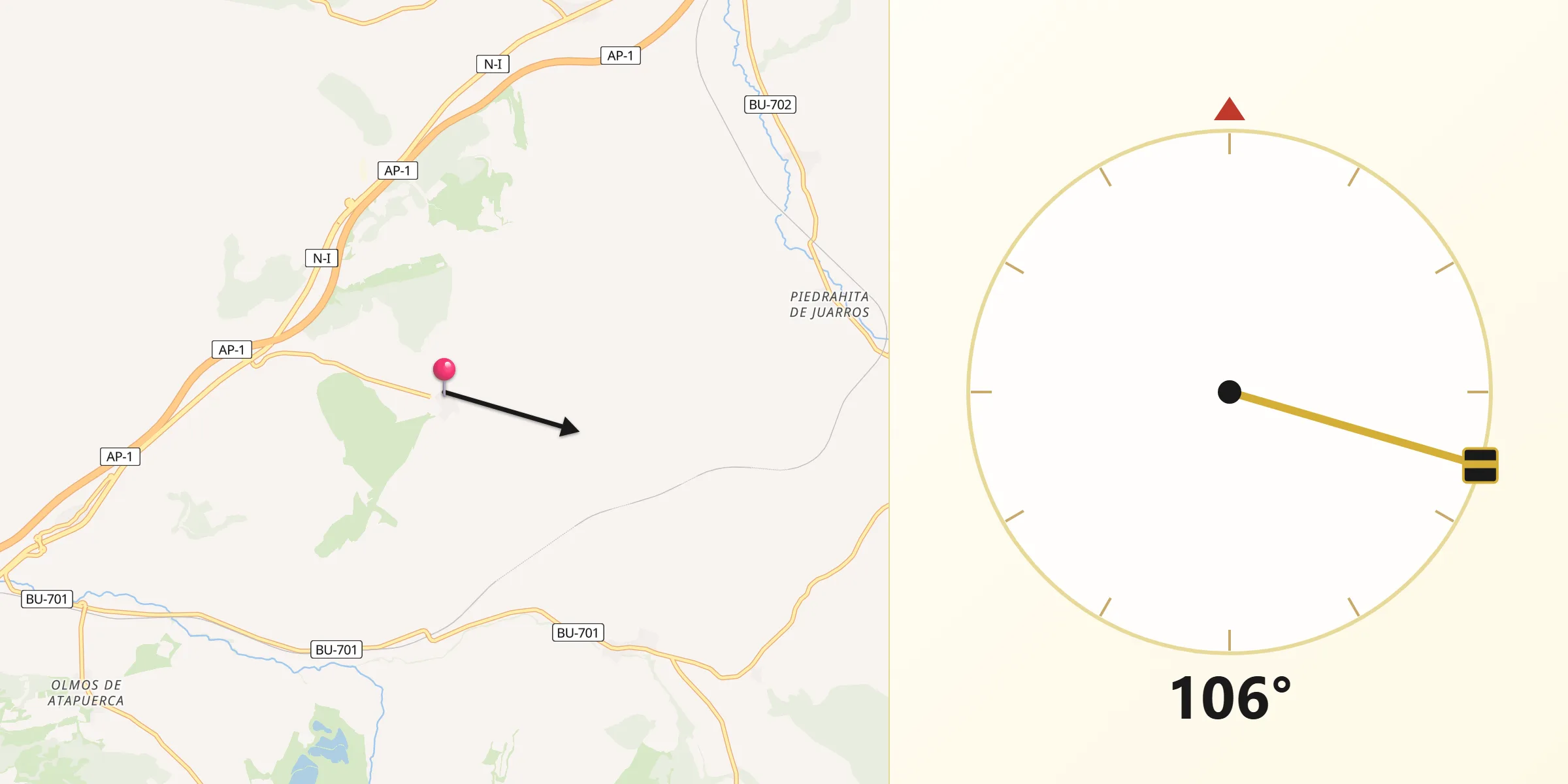 Dirección de la Qibla desde Fresno de Rodilla