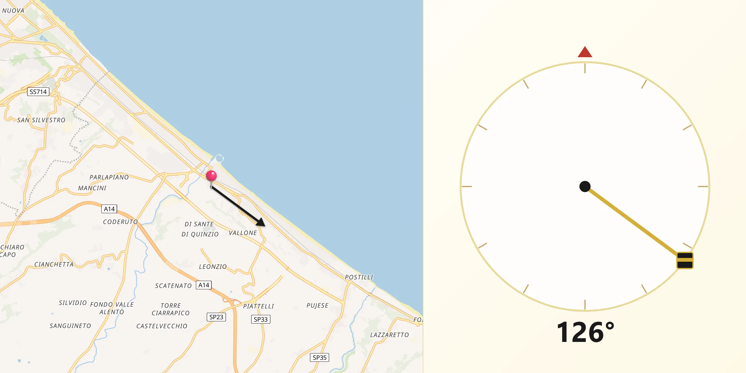Direzione della Qibla da Francavilla al Mare
