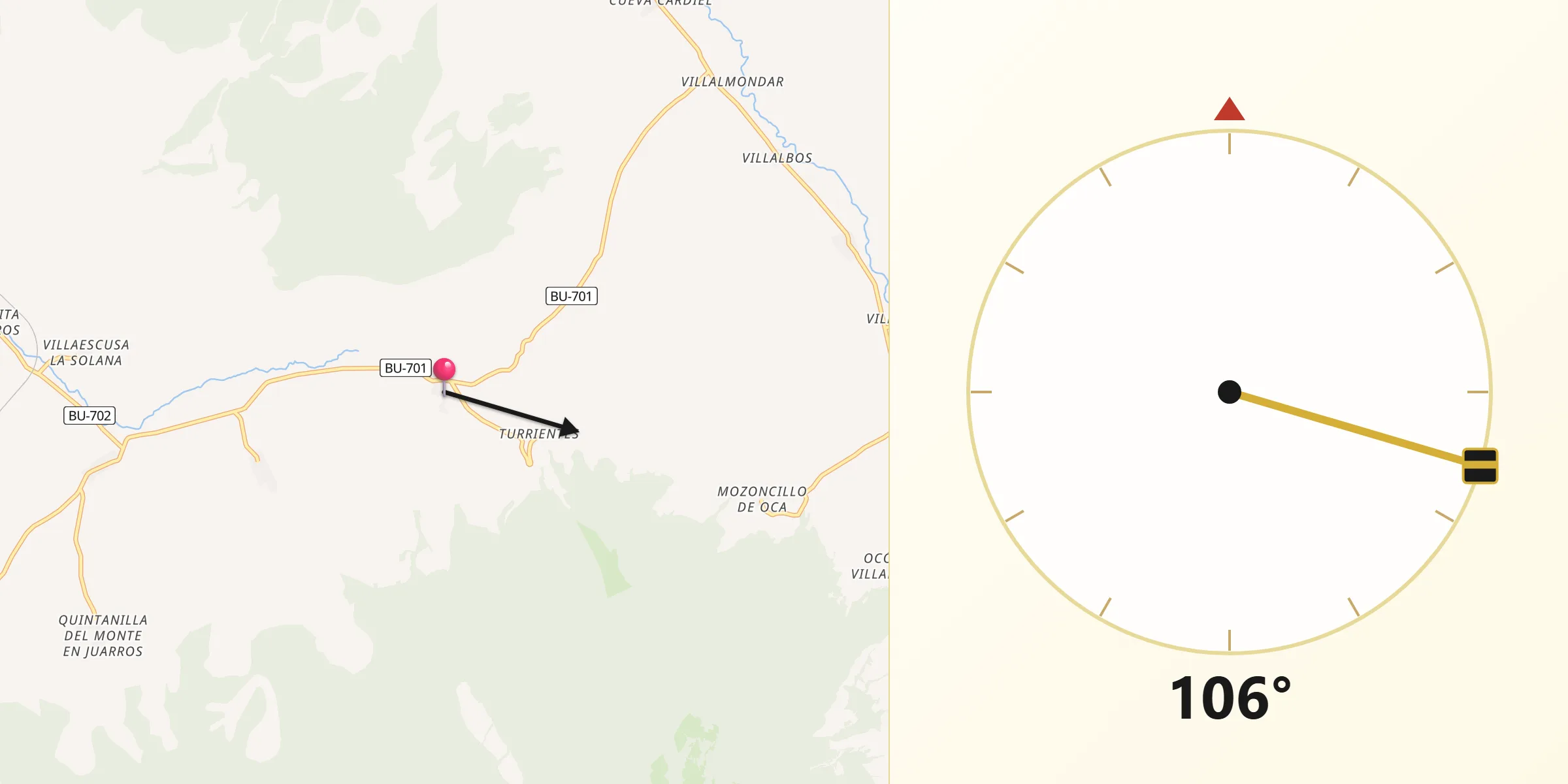 Dirección de la Qibla desde Cerratón de Juarros