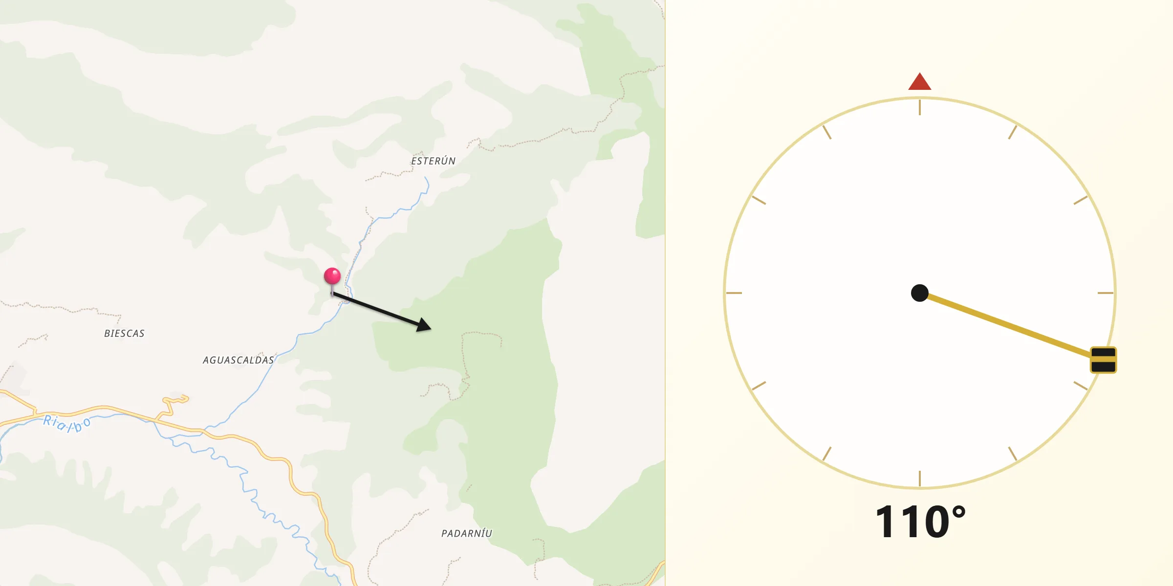 Dirección de la Qibla desde Valle de Bardají