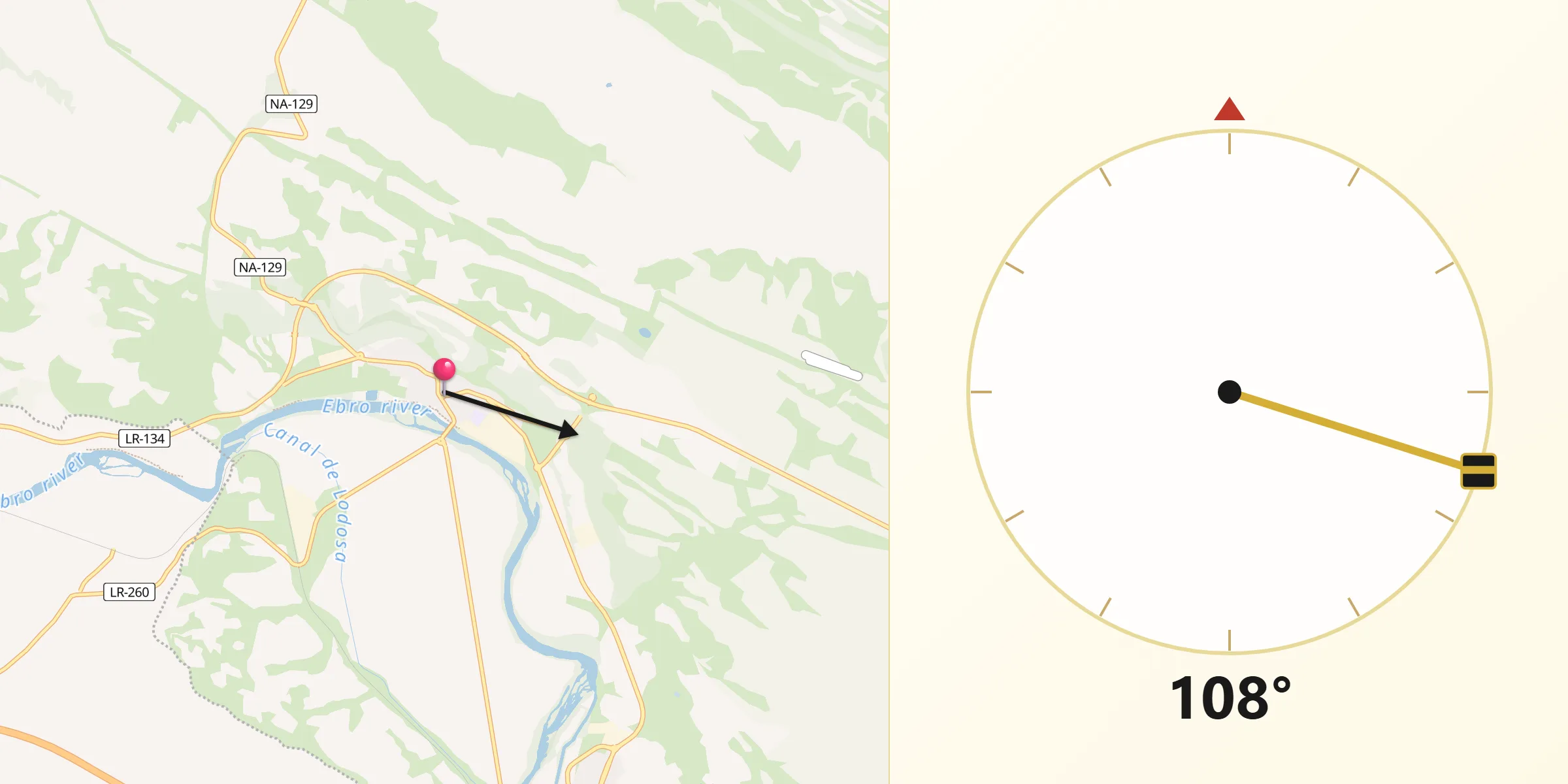 Dirección de la Qibla desde Lodosa