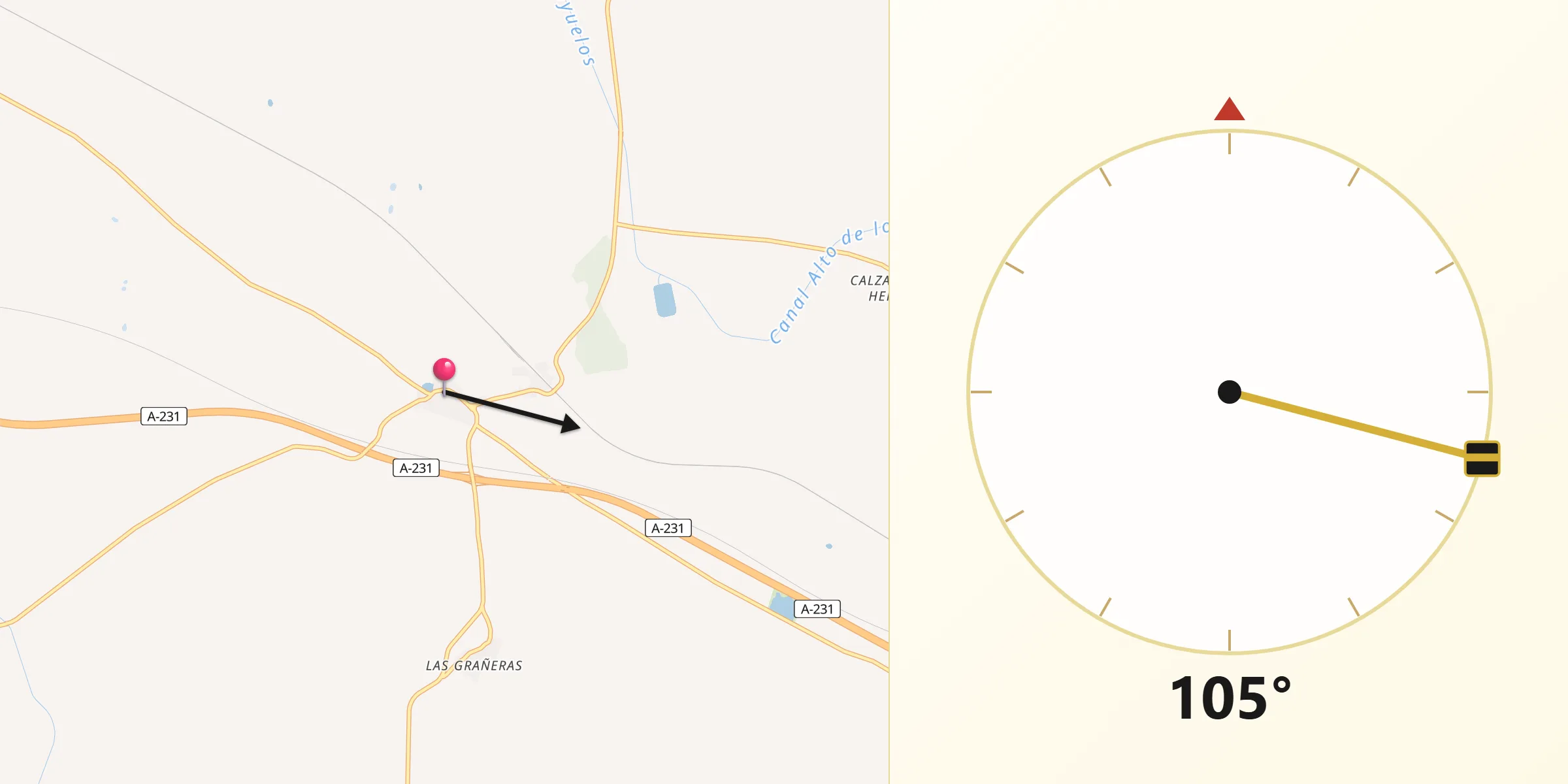 Dirección de la Qibla desde El Burgo Ranero