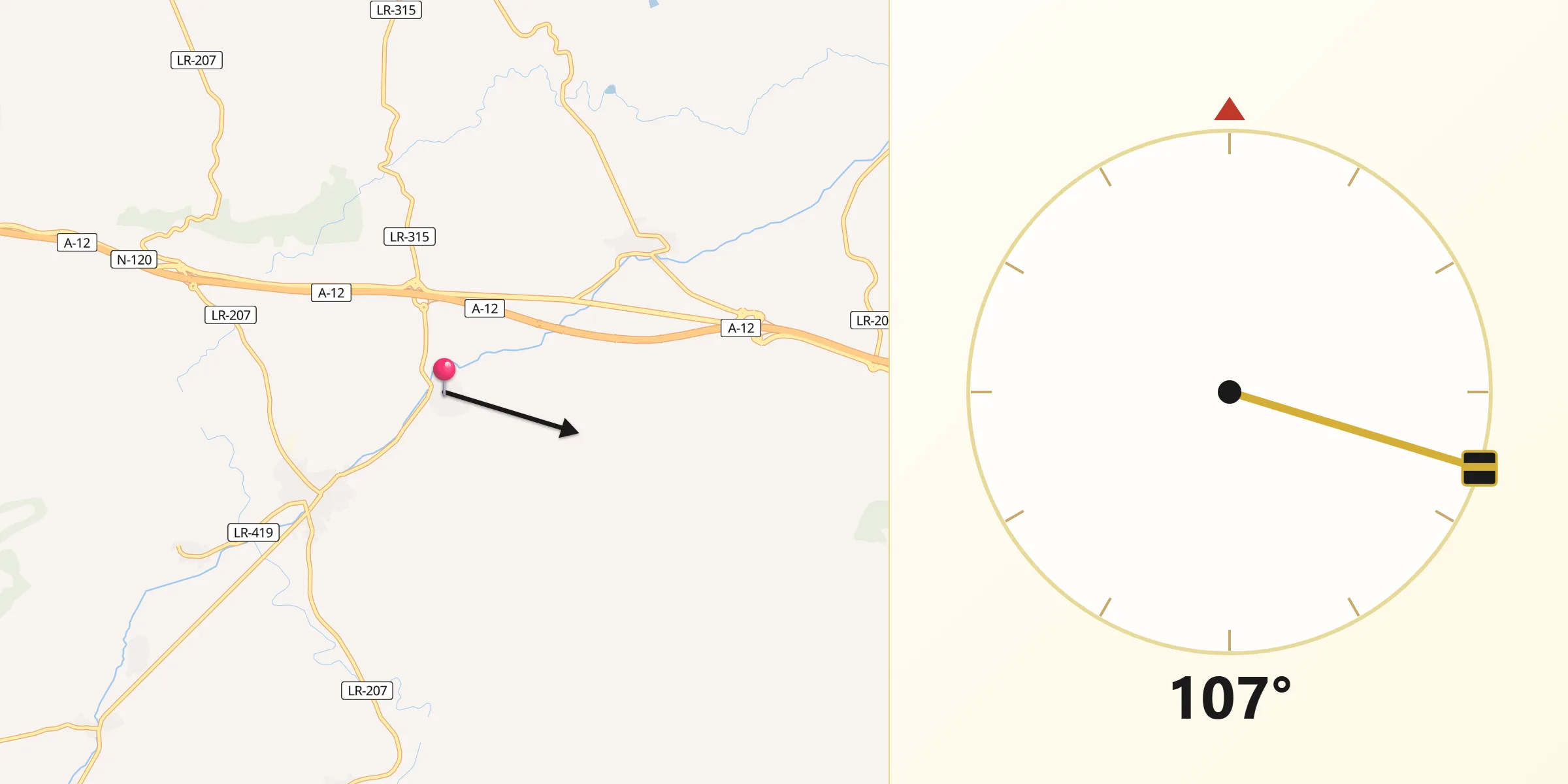 Dirección de la Qibla desde Azofra