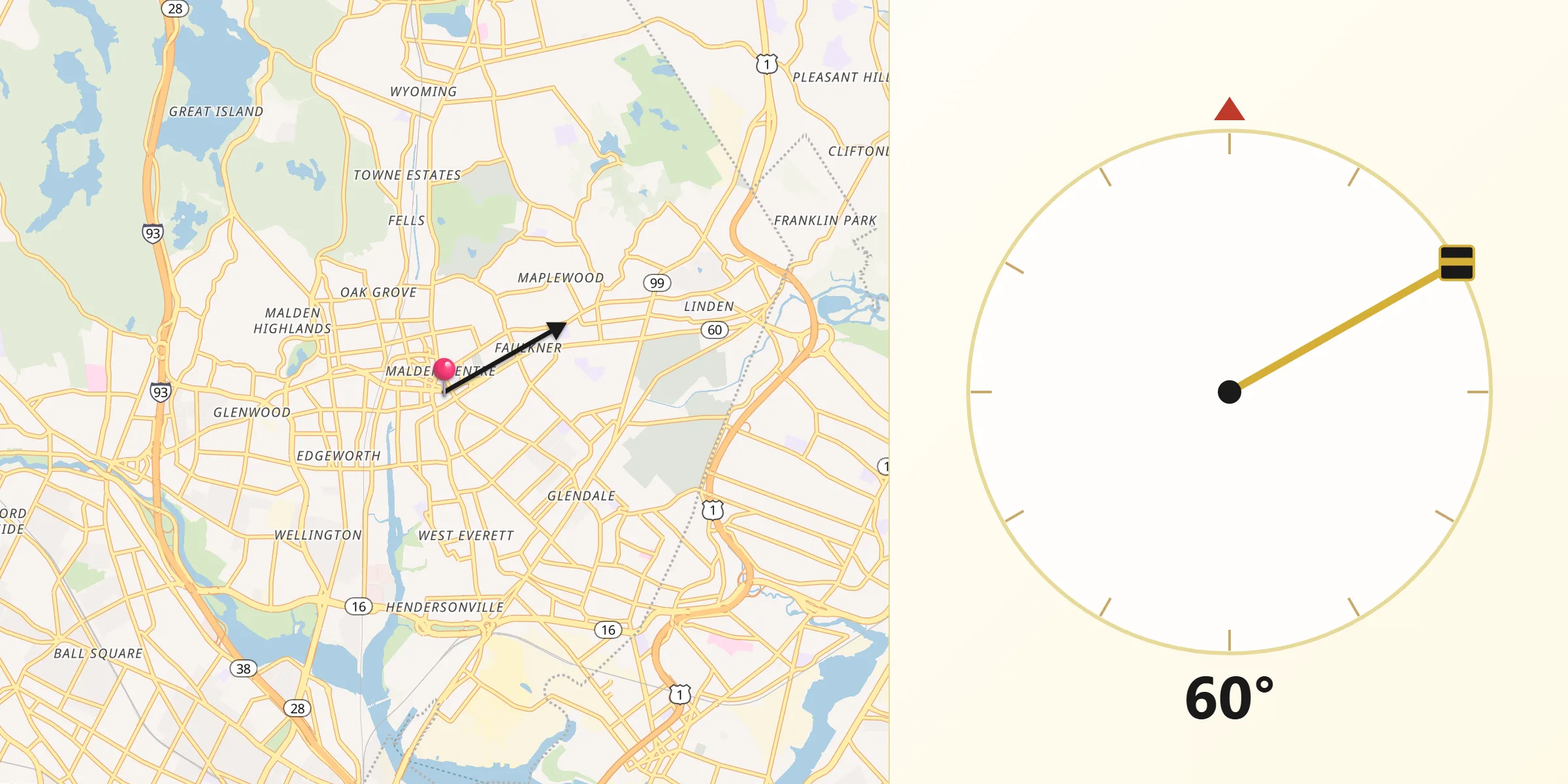 Qibla Direction from Malden
