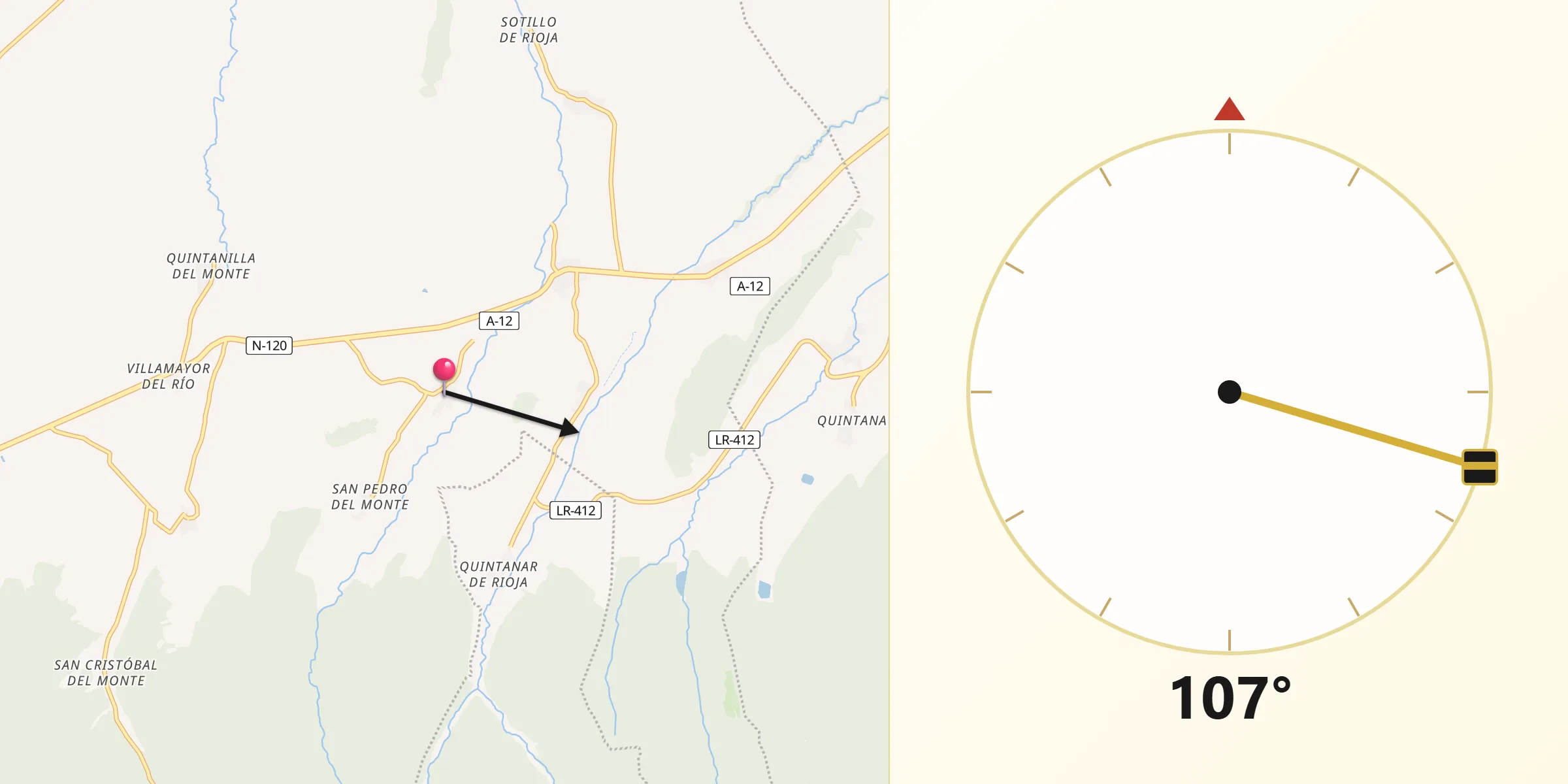 Dirección de la Qibla desde Viloria de Rioja