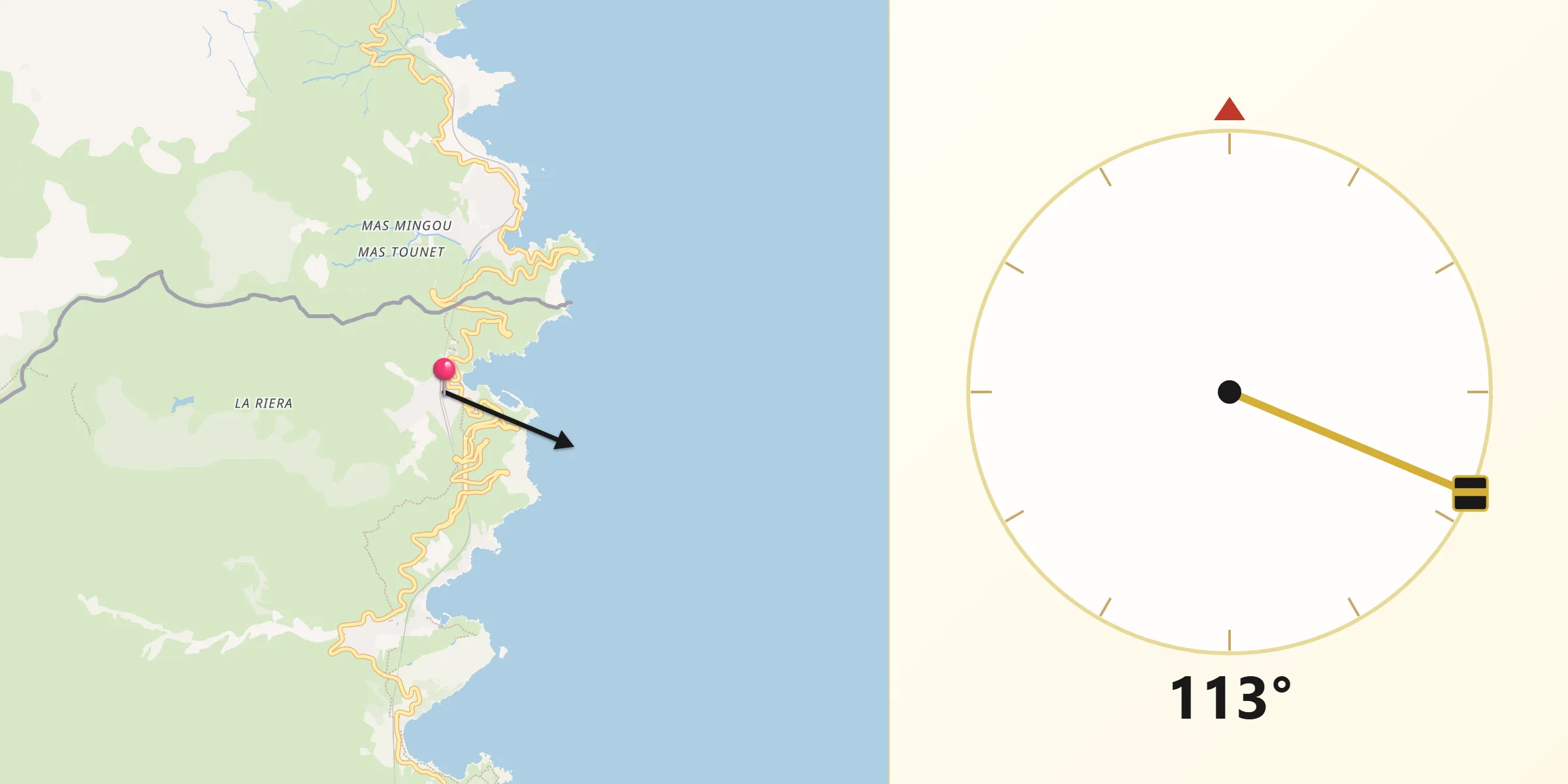 Dirección de la Qibla desde Portbou