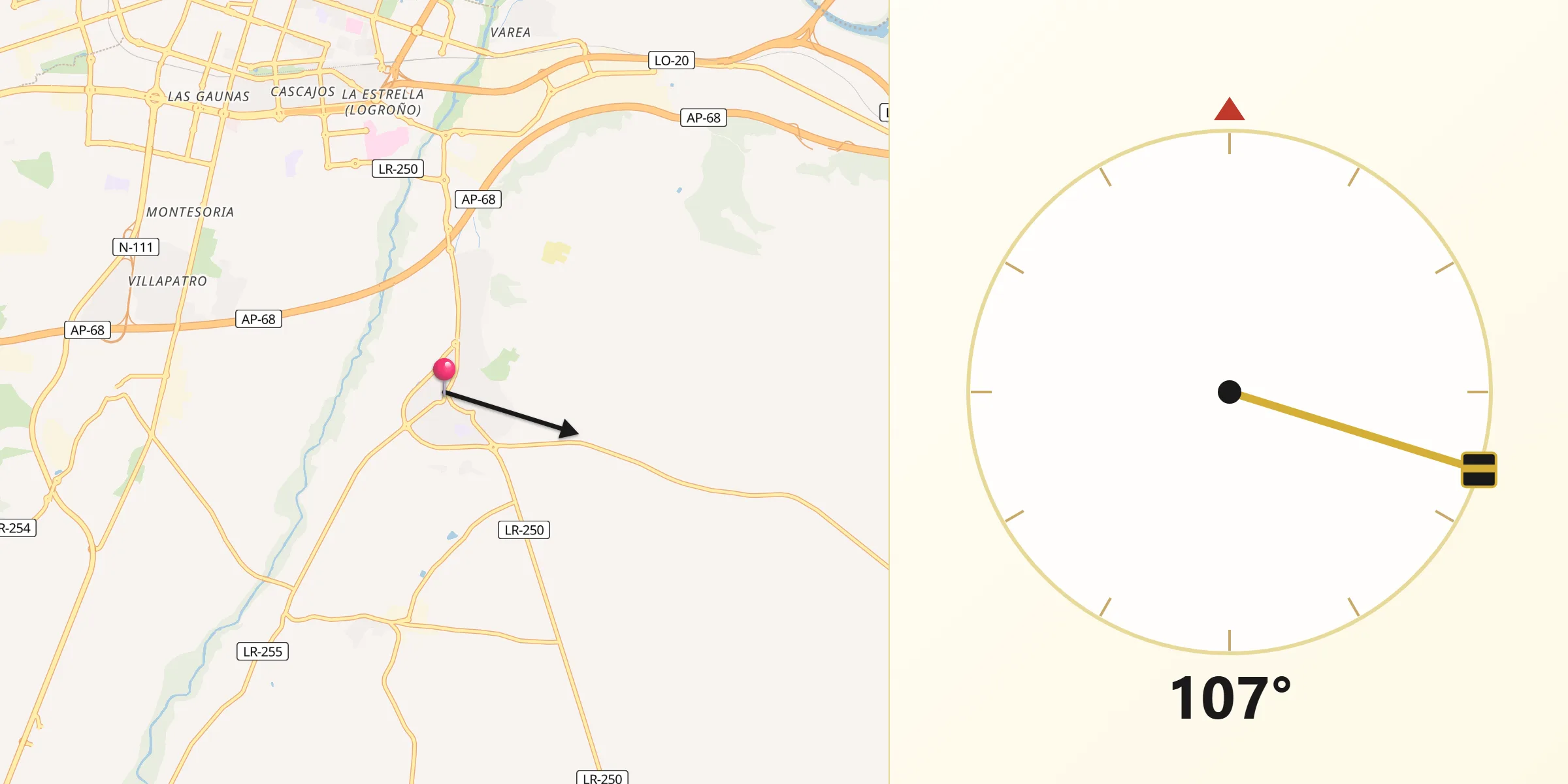 Dirección de la Qibla desde Villamediana de Iregua