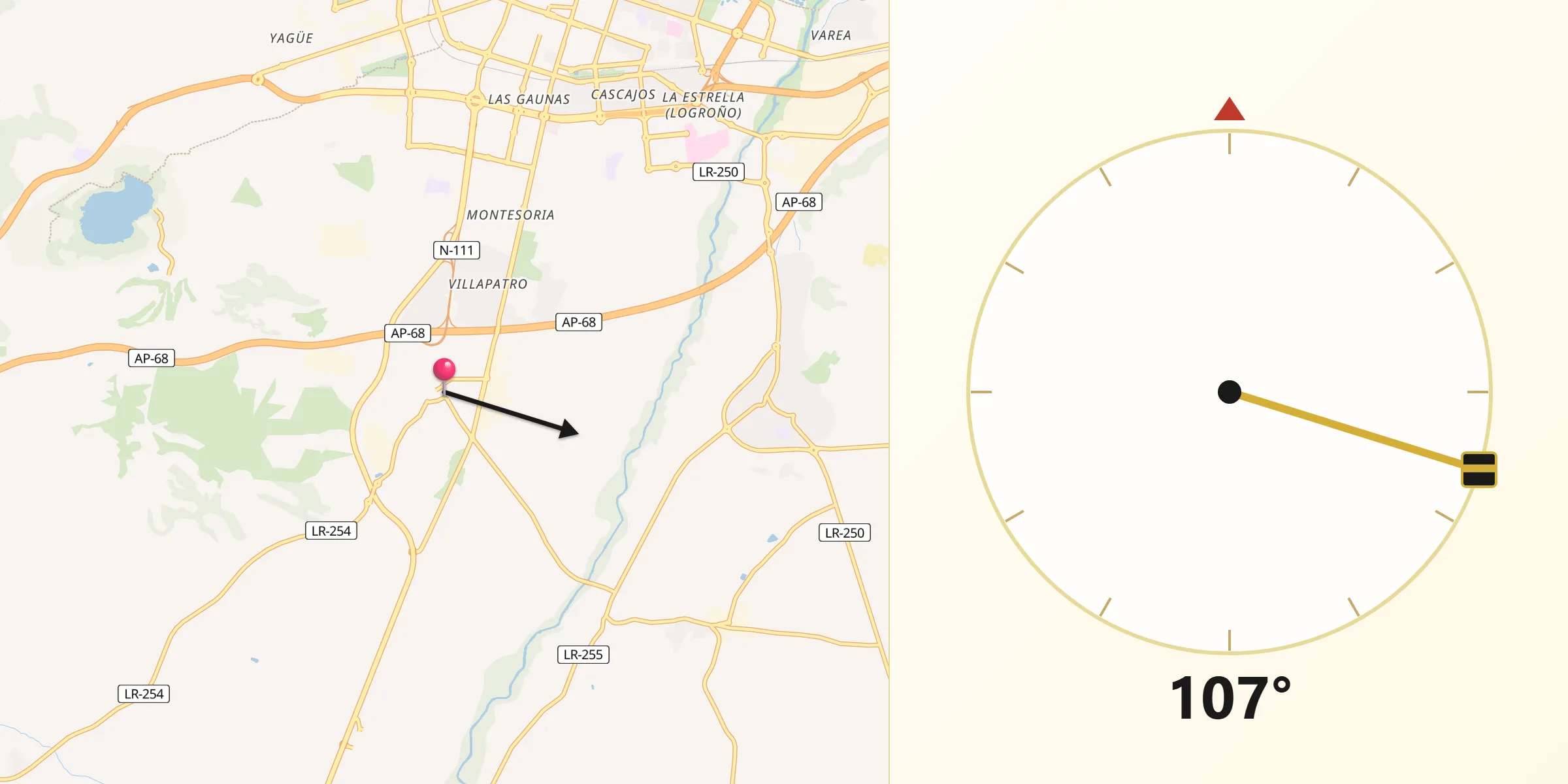 Dirección de la Qibla desde Lardero