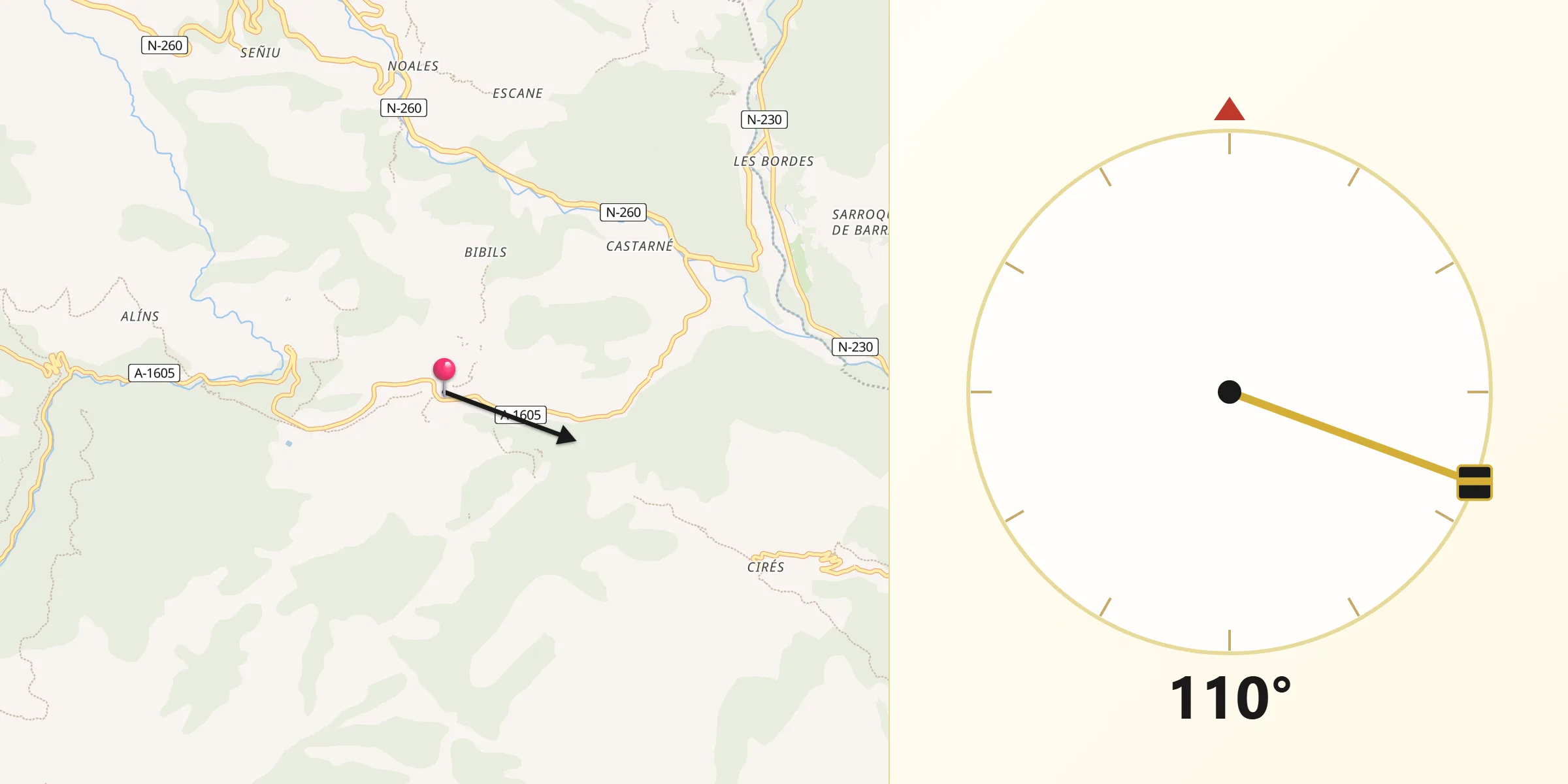 Dirección de la Qibla desde Bonansa