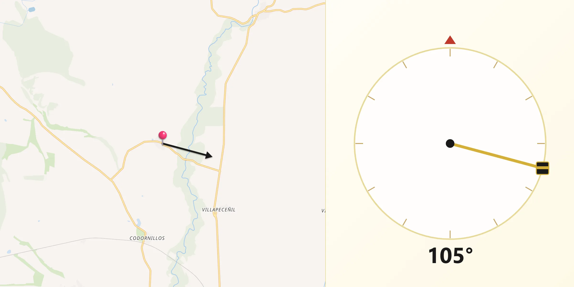 Dirección de la Qibla desde Villamol